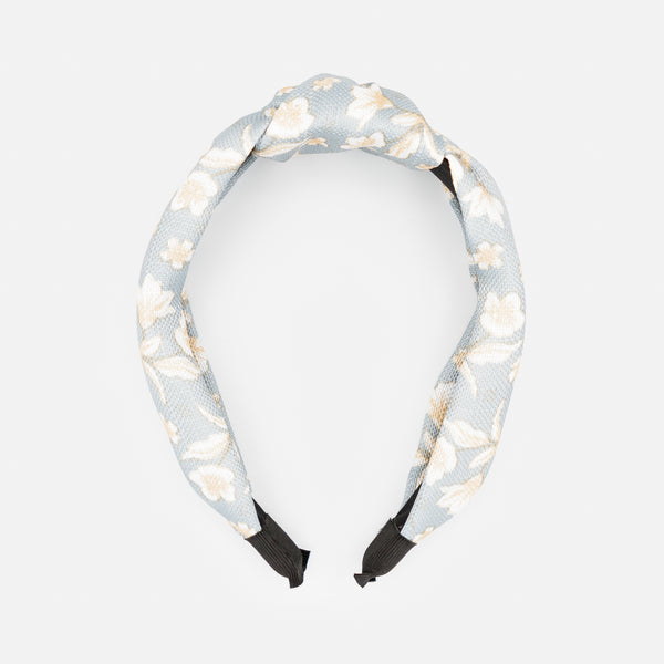 Charger l'image dans la galerie, Bandeau bleu-gris avec fleurs beiges et noeud