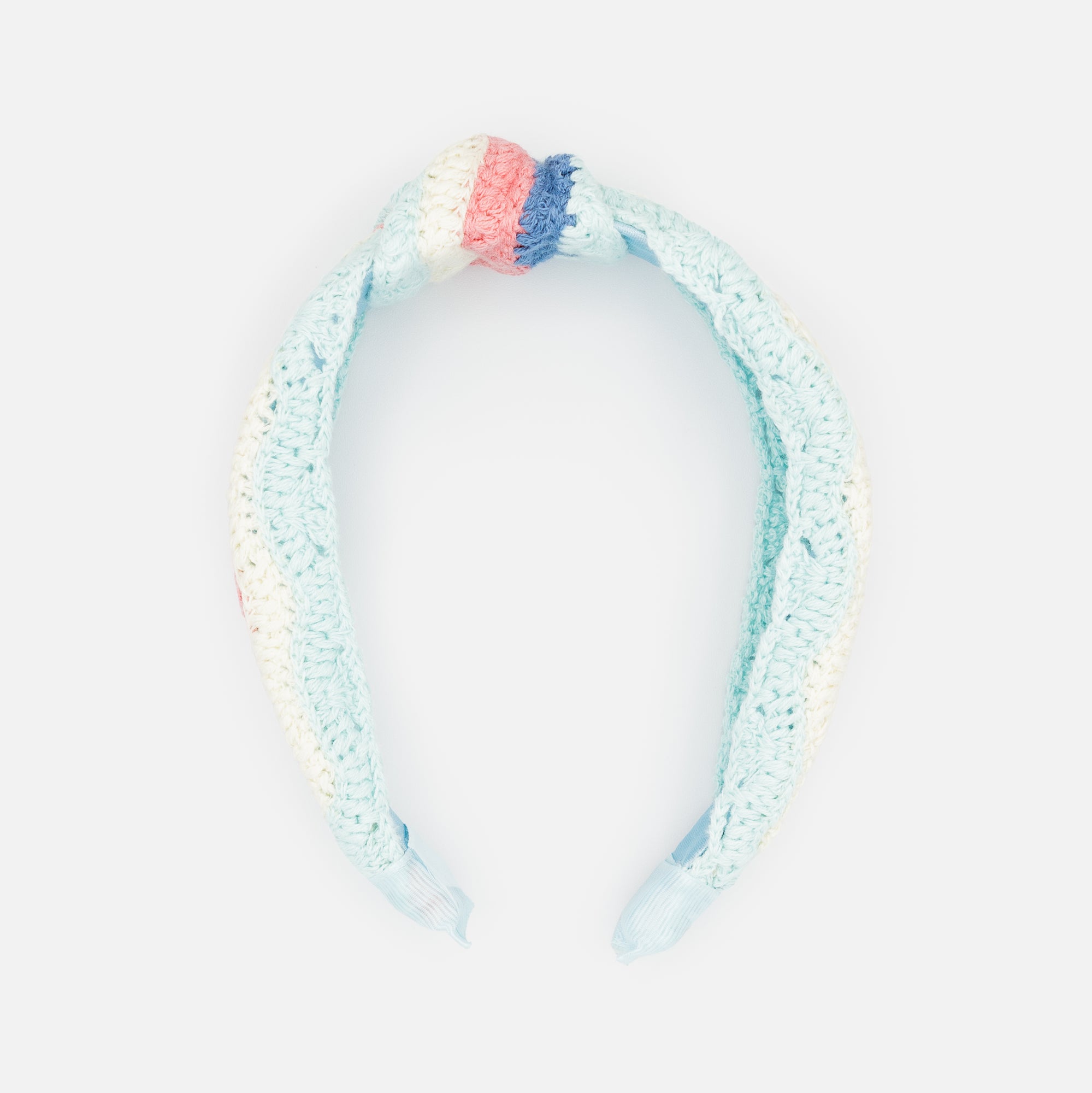 Bandeau crochet arc-en-ciel pastel avec noeud