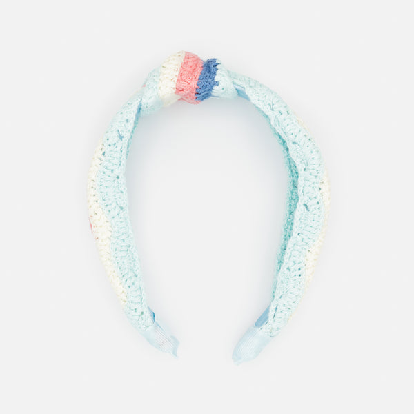 Load image into Gallery viewer, Pastel rainbow crochet headband with bow
