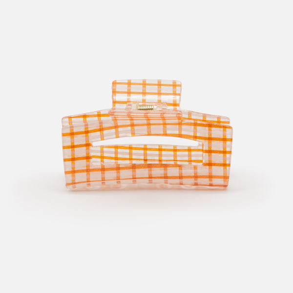 Load image into Gallery viewer, Large orange and white checkered clip