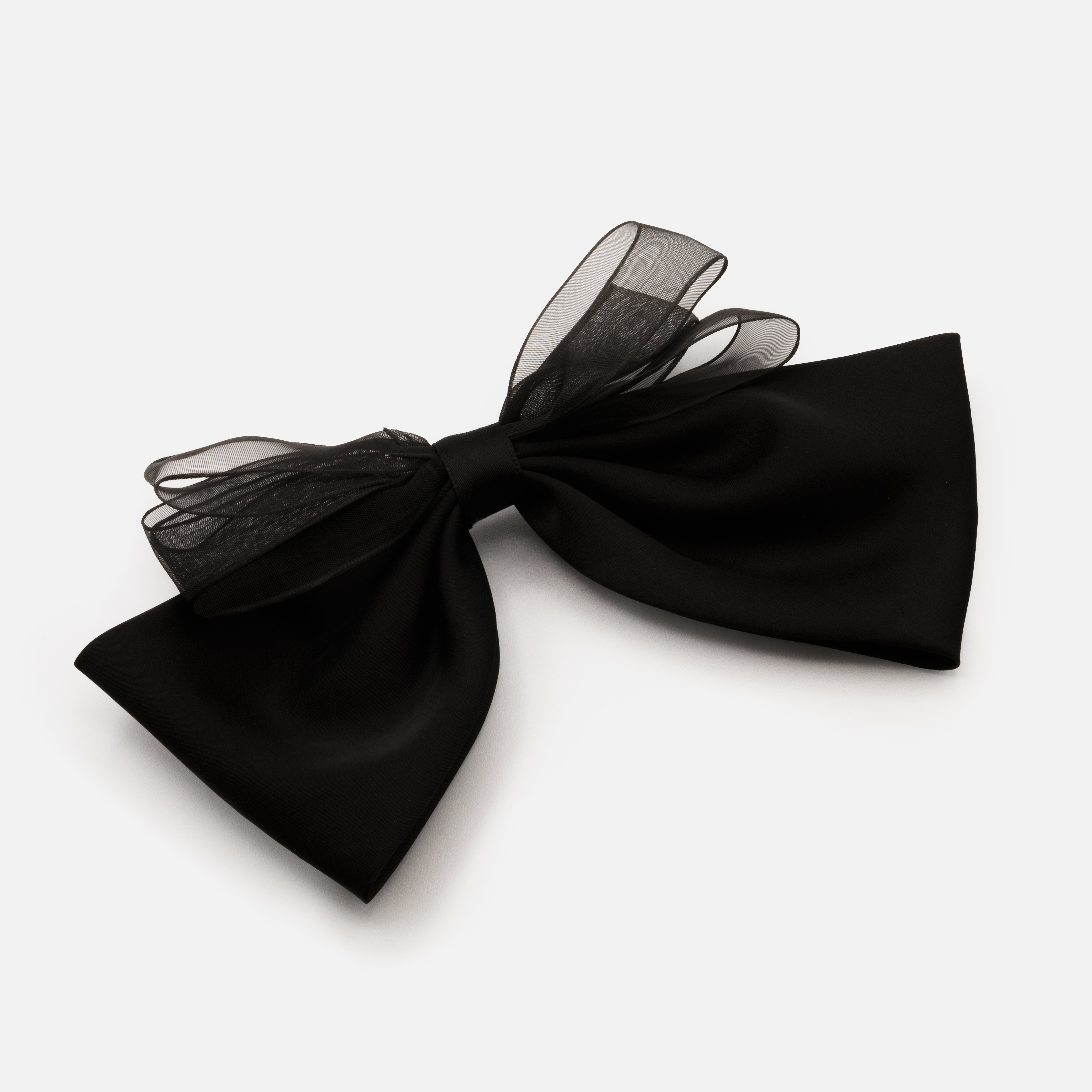 Black satin and organza bow clip