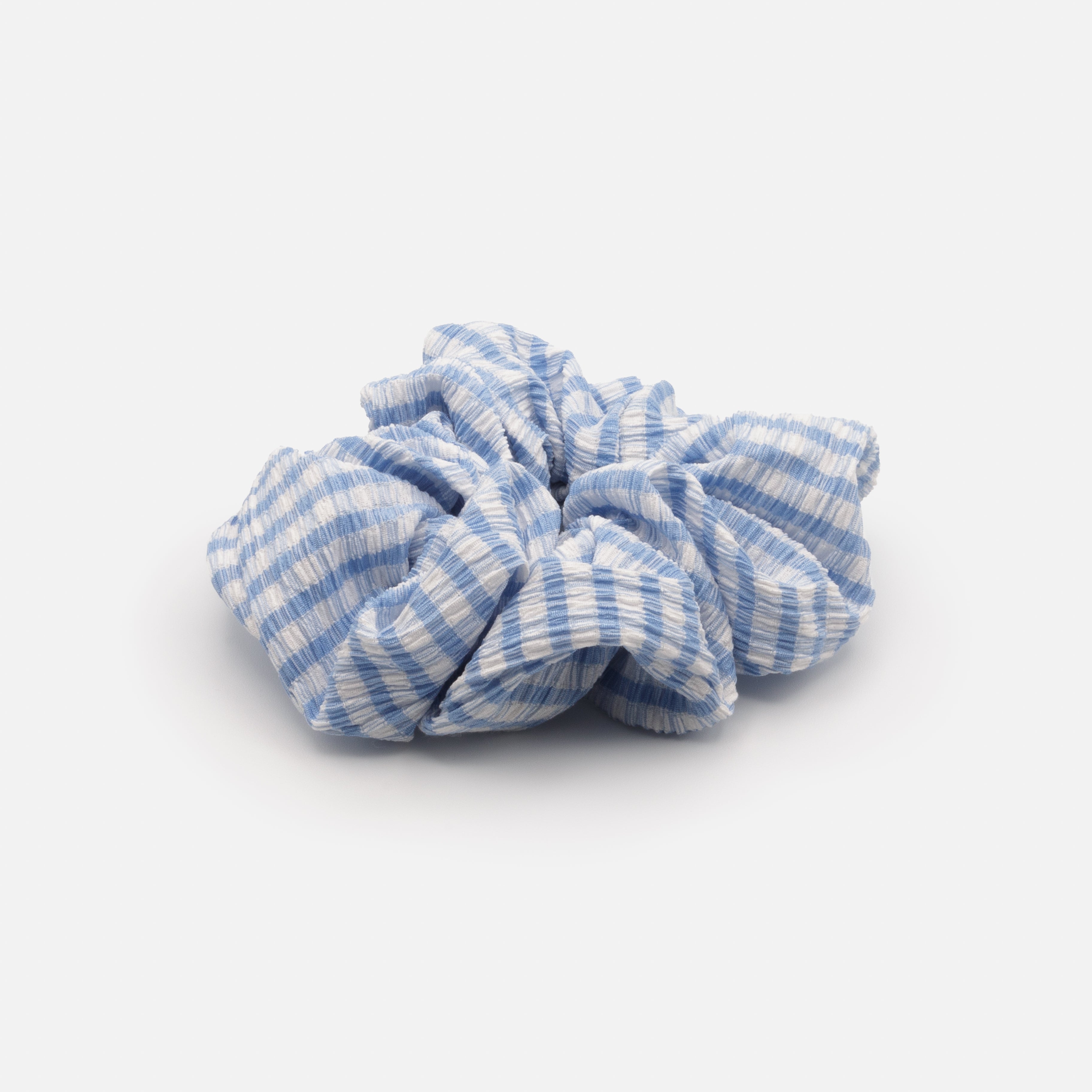 Blue and white gingham scrunchie