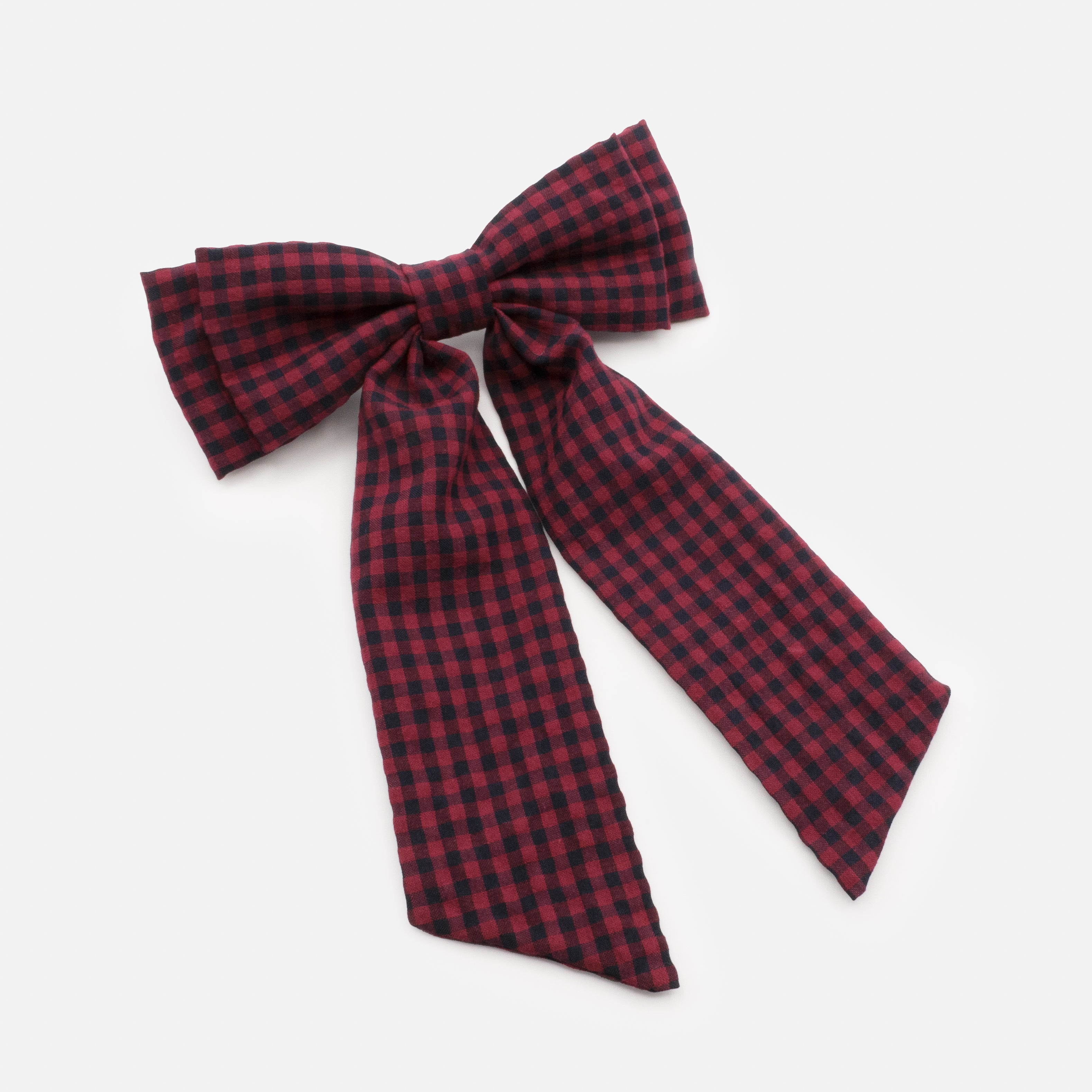 Long buckle clip with burgundy & navy gingham print