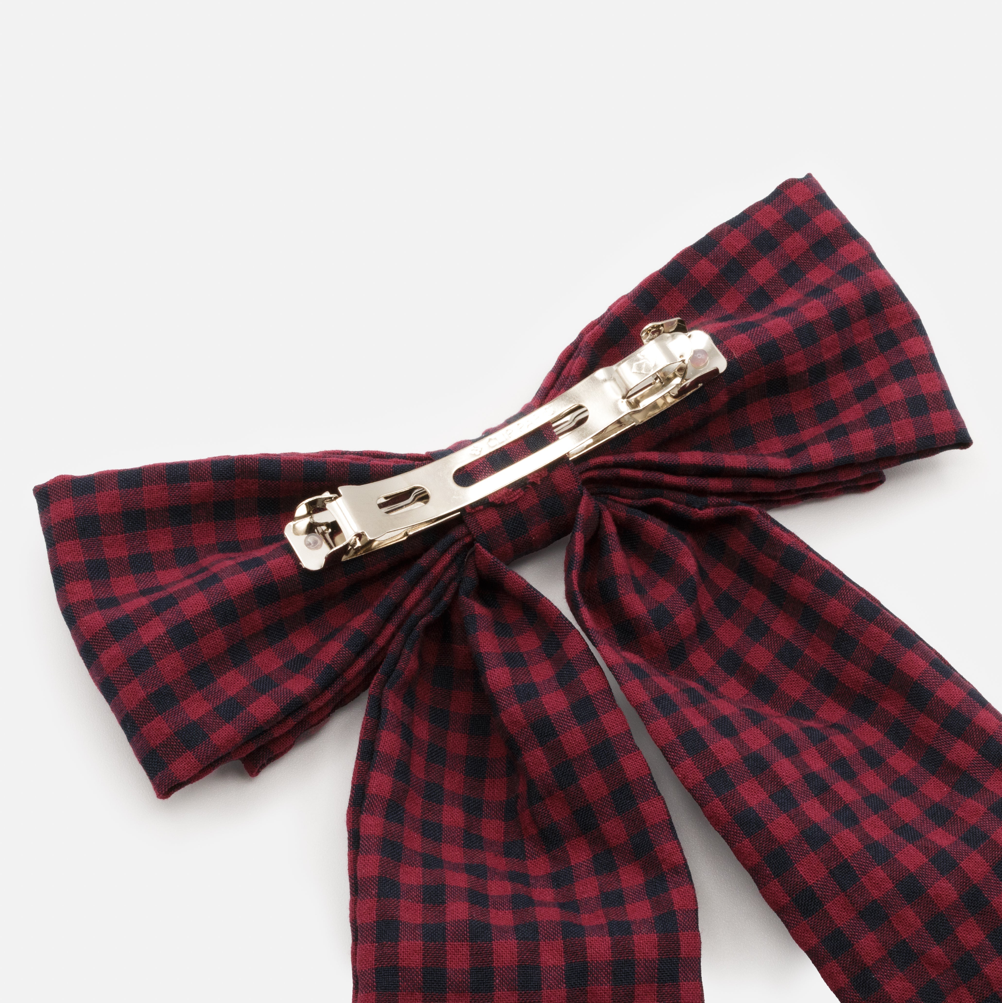 Long buckle clip with burgundy & navy gingham print
