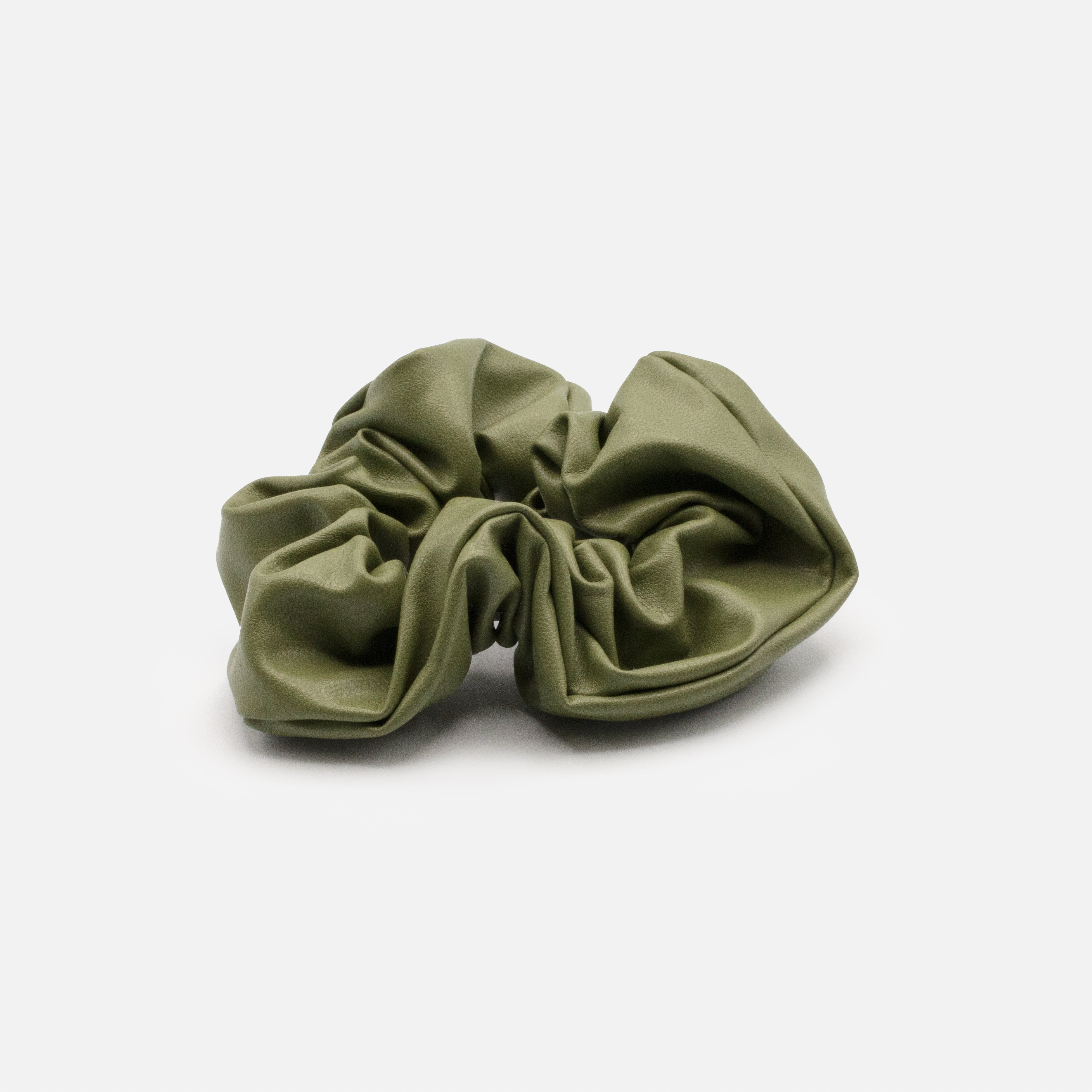 Olive green leather effect scrunchie