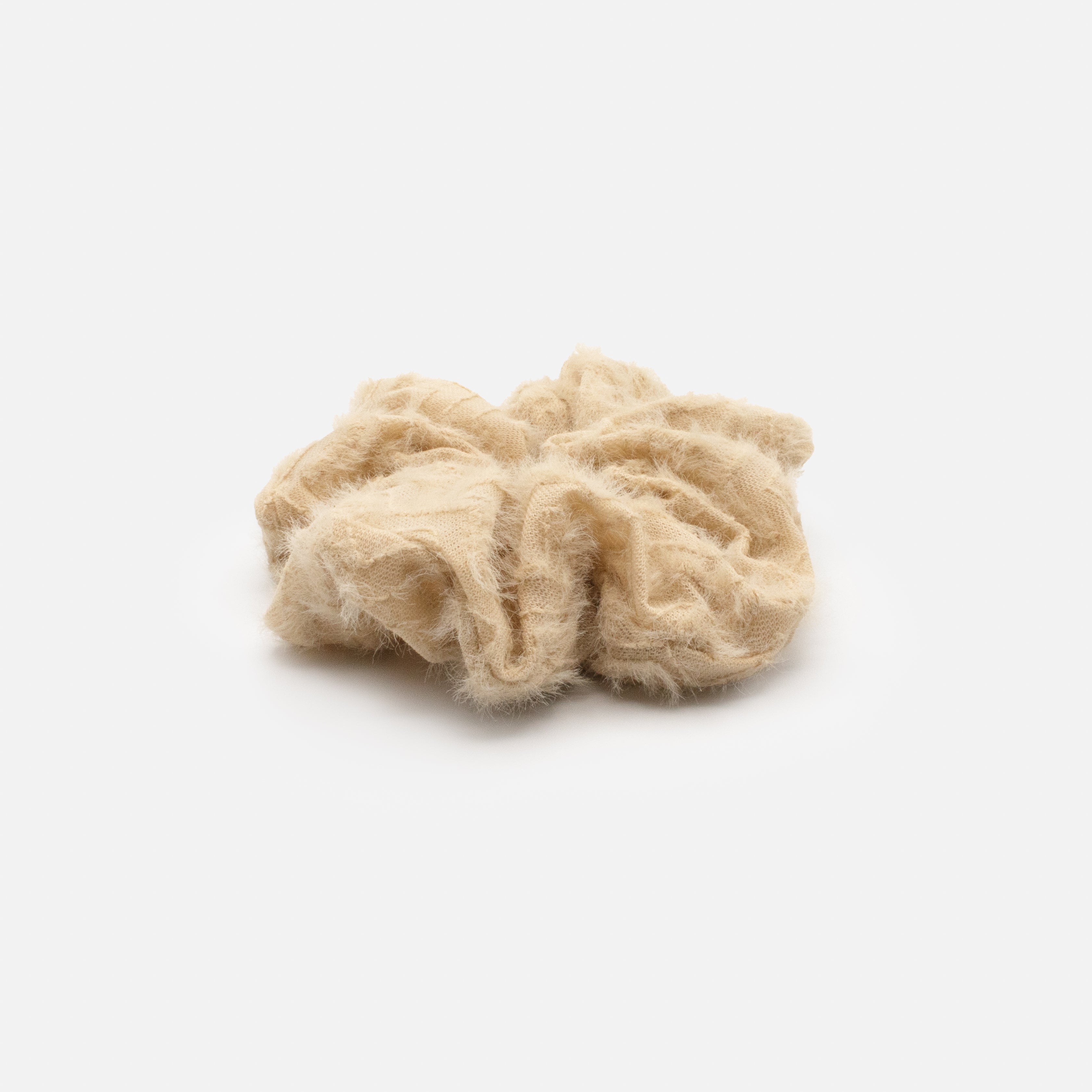 Beige scrunchie with embroidered pattern & woolly look