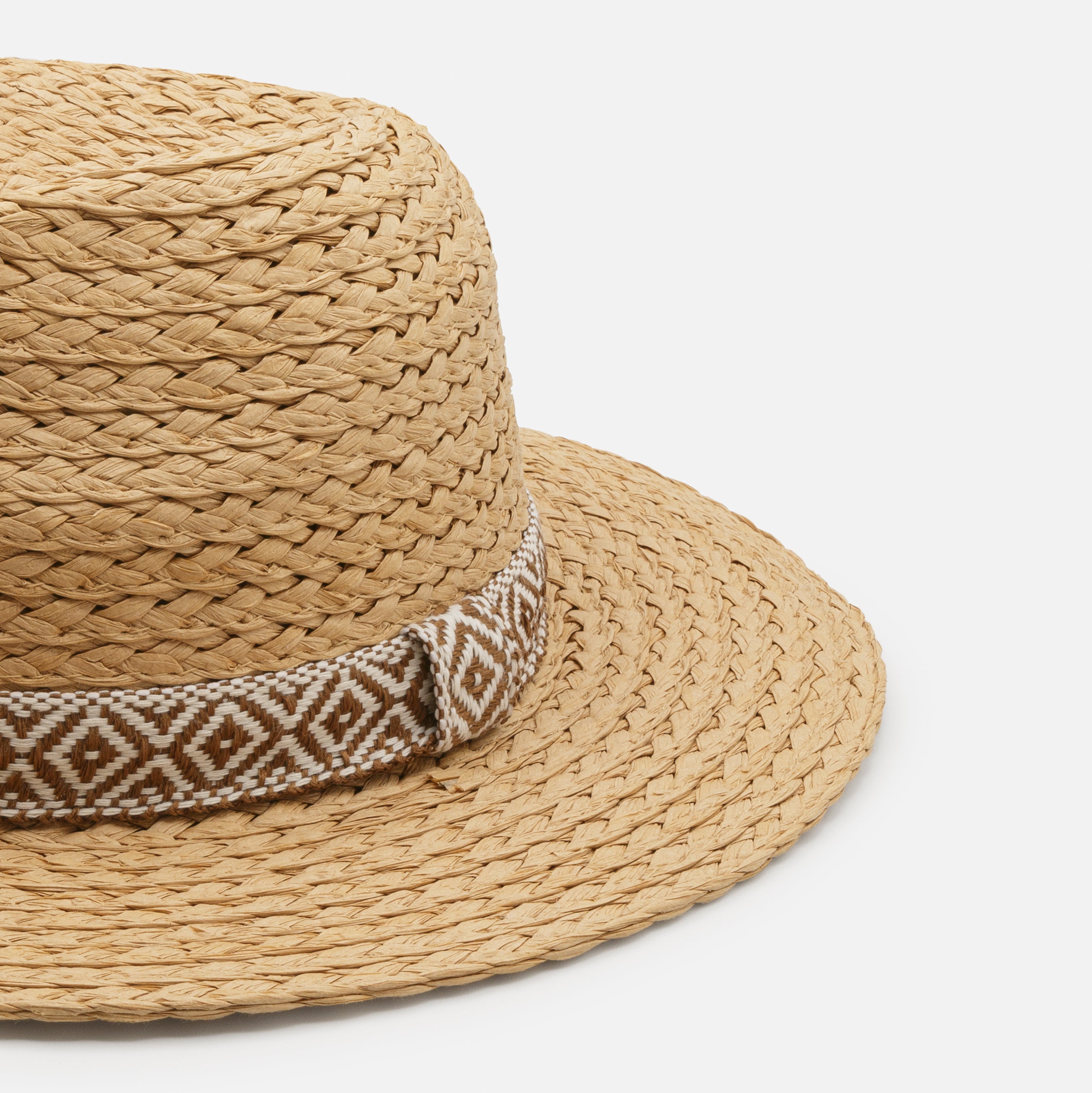 Chapeau de paille avec bande à motifs brodée
