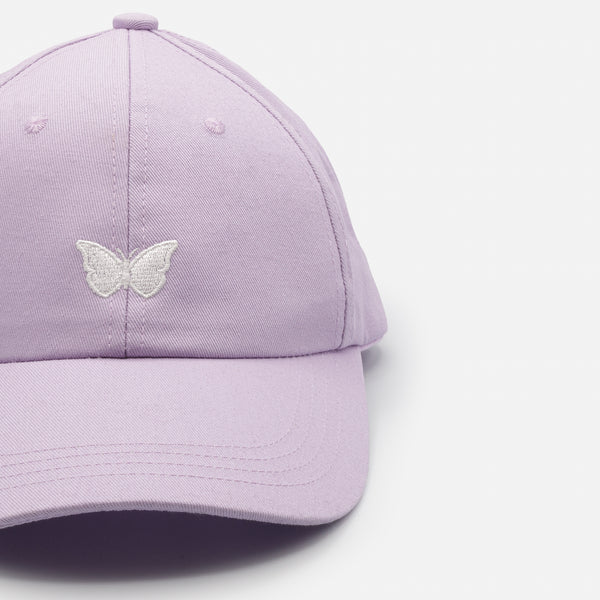 Load image into Gallery viewer, Lilac cap with white butterfly embroidery
