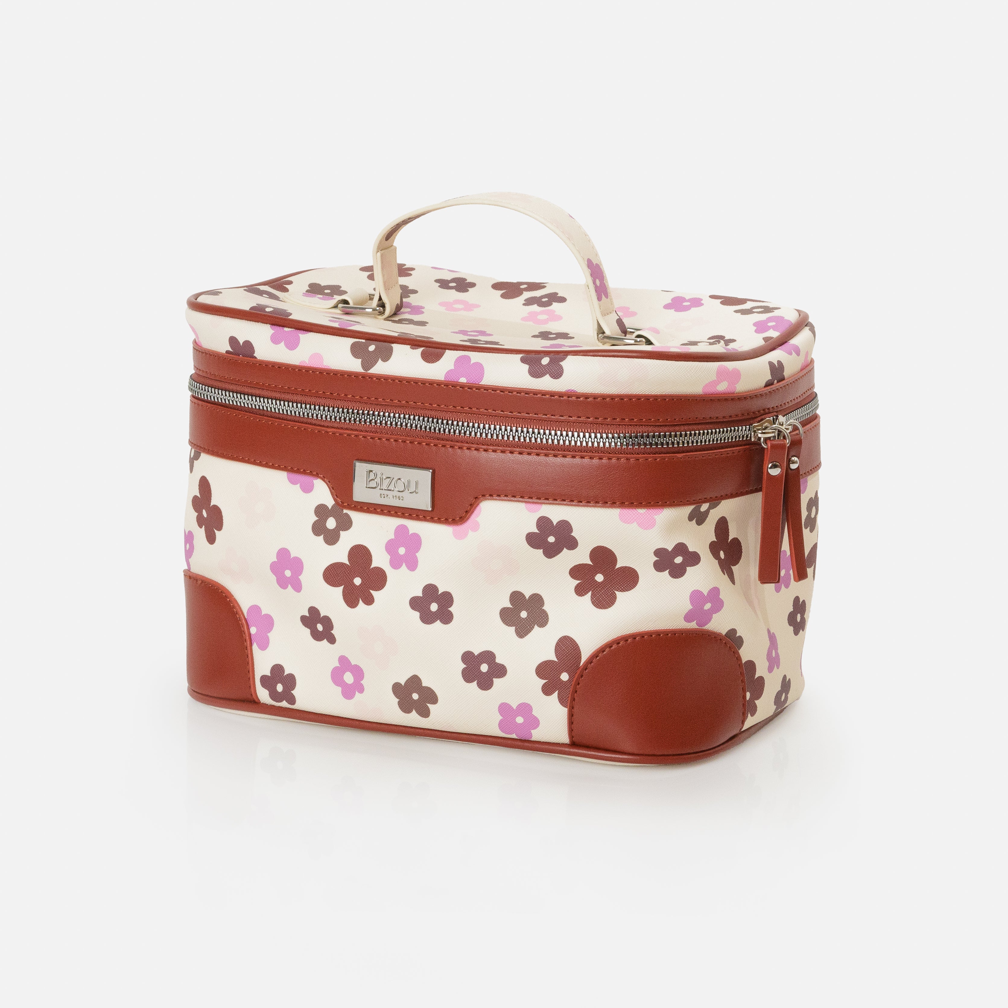 Pochette à cosmétiques 3 en 1 beige avec fleurs colorées