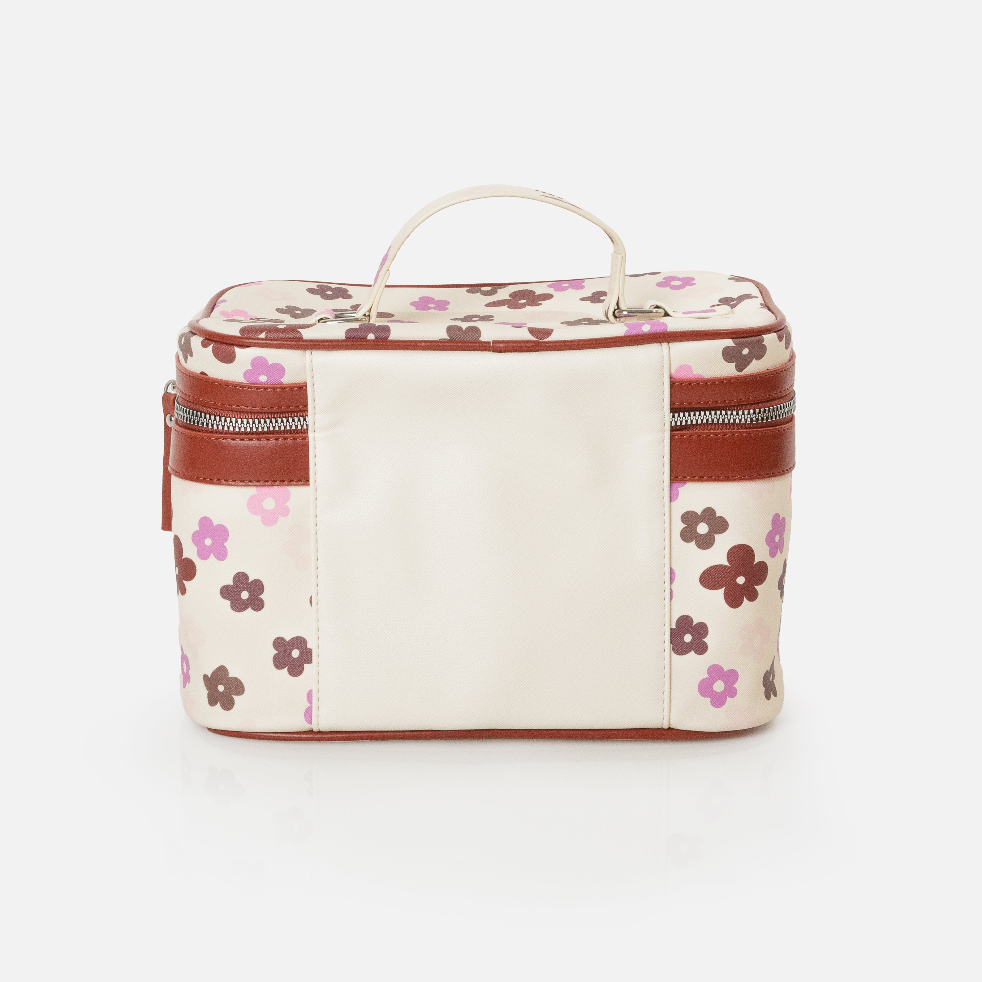 Pochette à cosmétiques 3 en 1 beige avec fleurs colorées