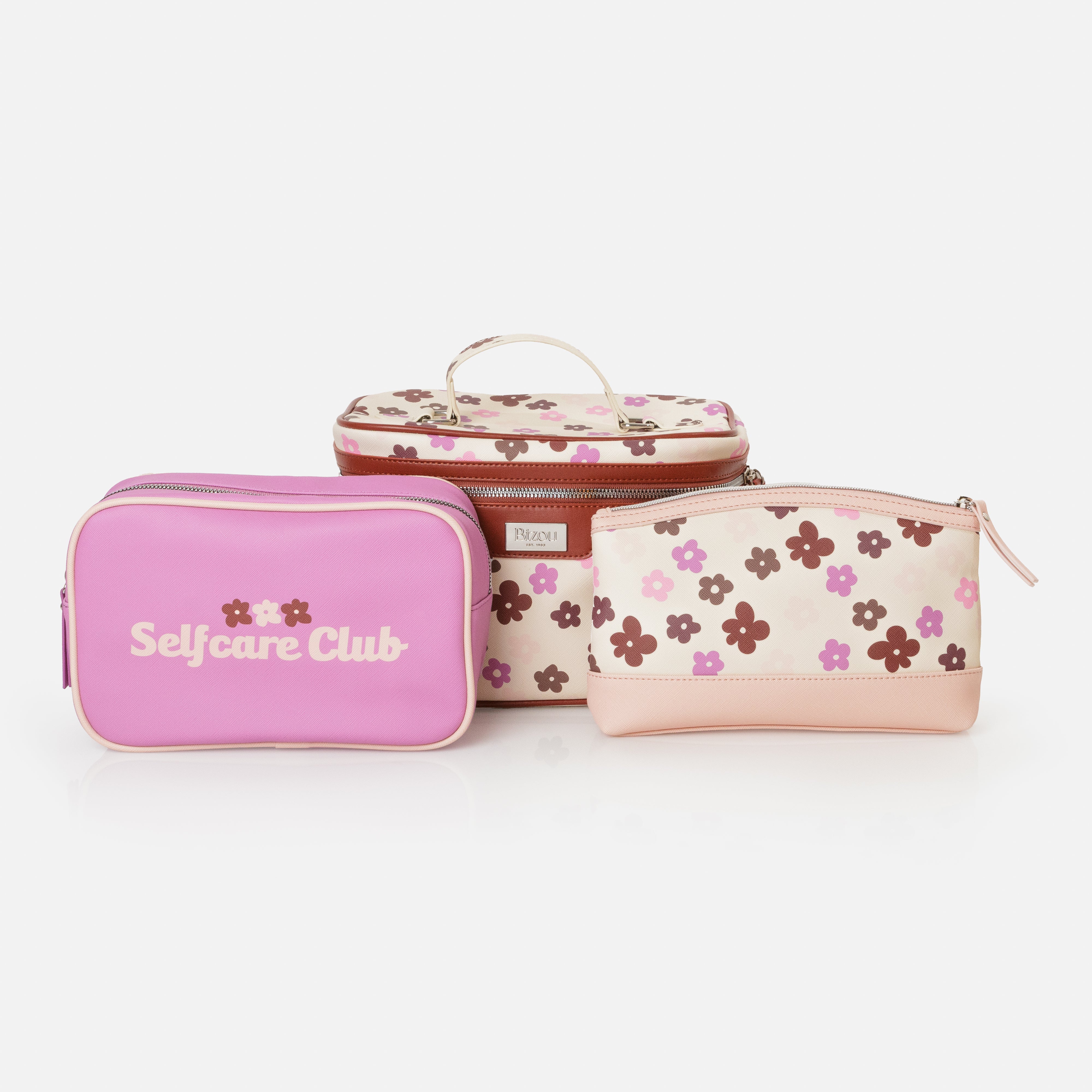 Pochette à cosmétiques 3 en 1 beige avec fleurs colorées