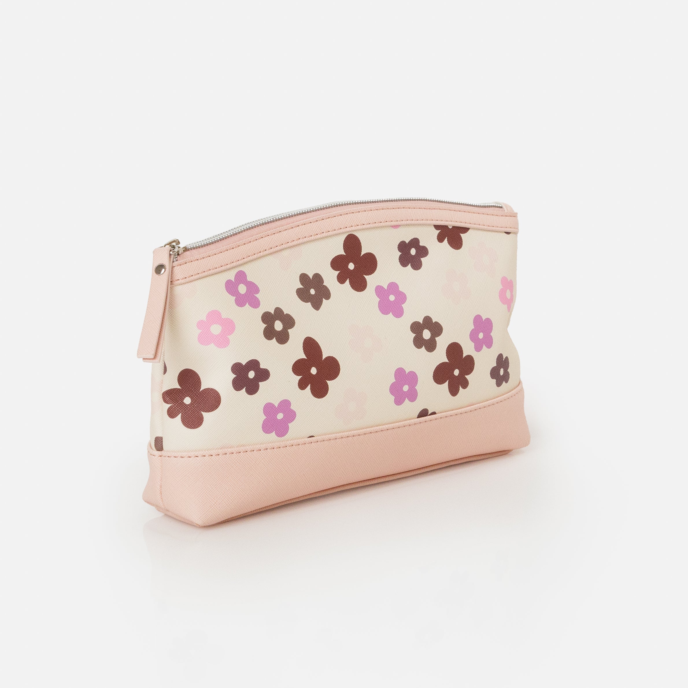 Pochette à cosmétiques 3 en 1 beige avec fleurs colorées
