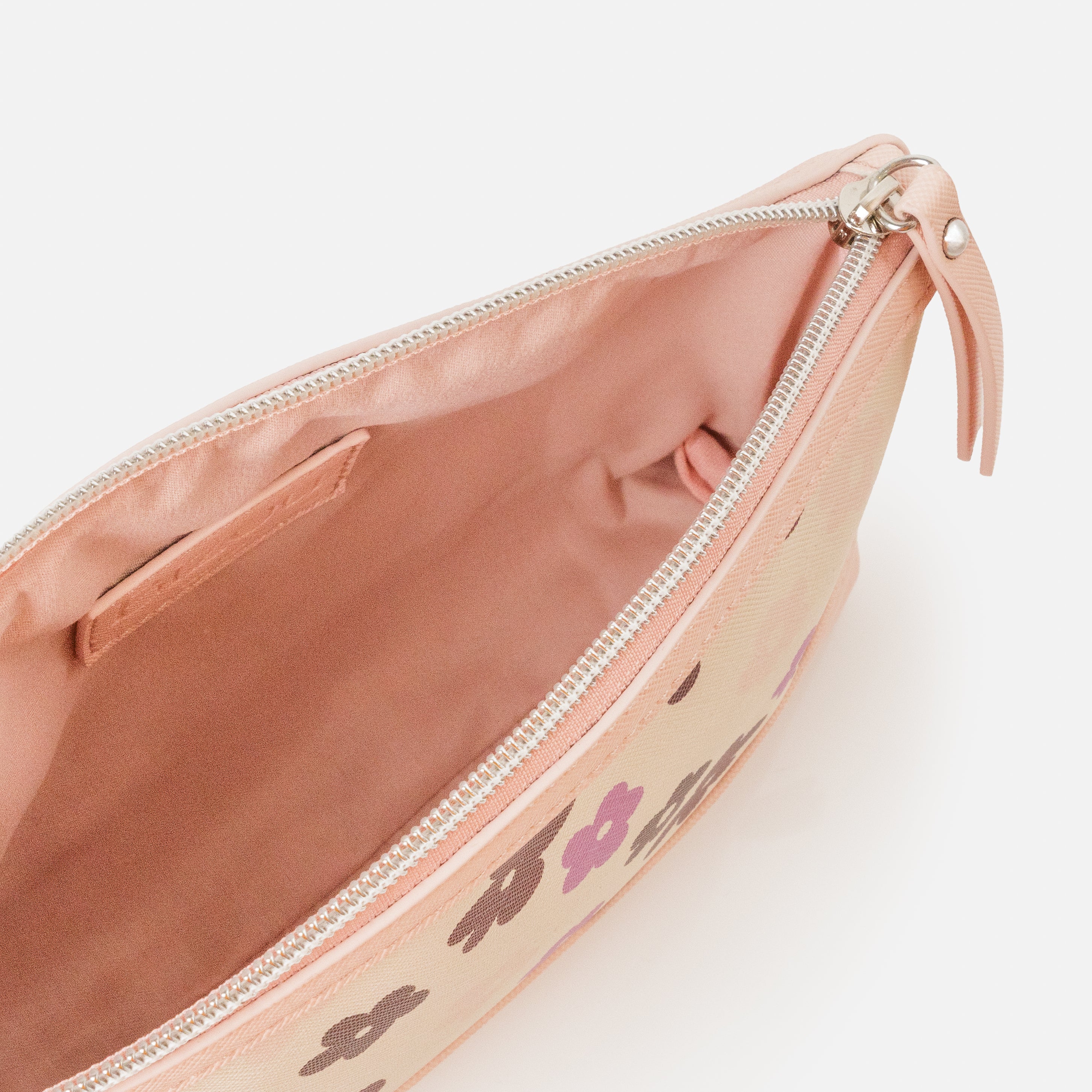 Pochette à cosmétiques 3 en 1 beige avec fleurs colorées