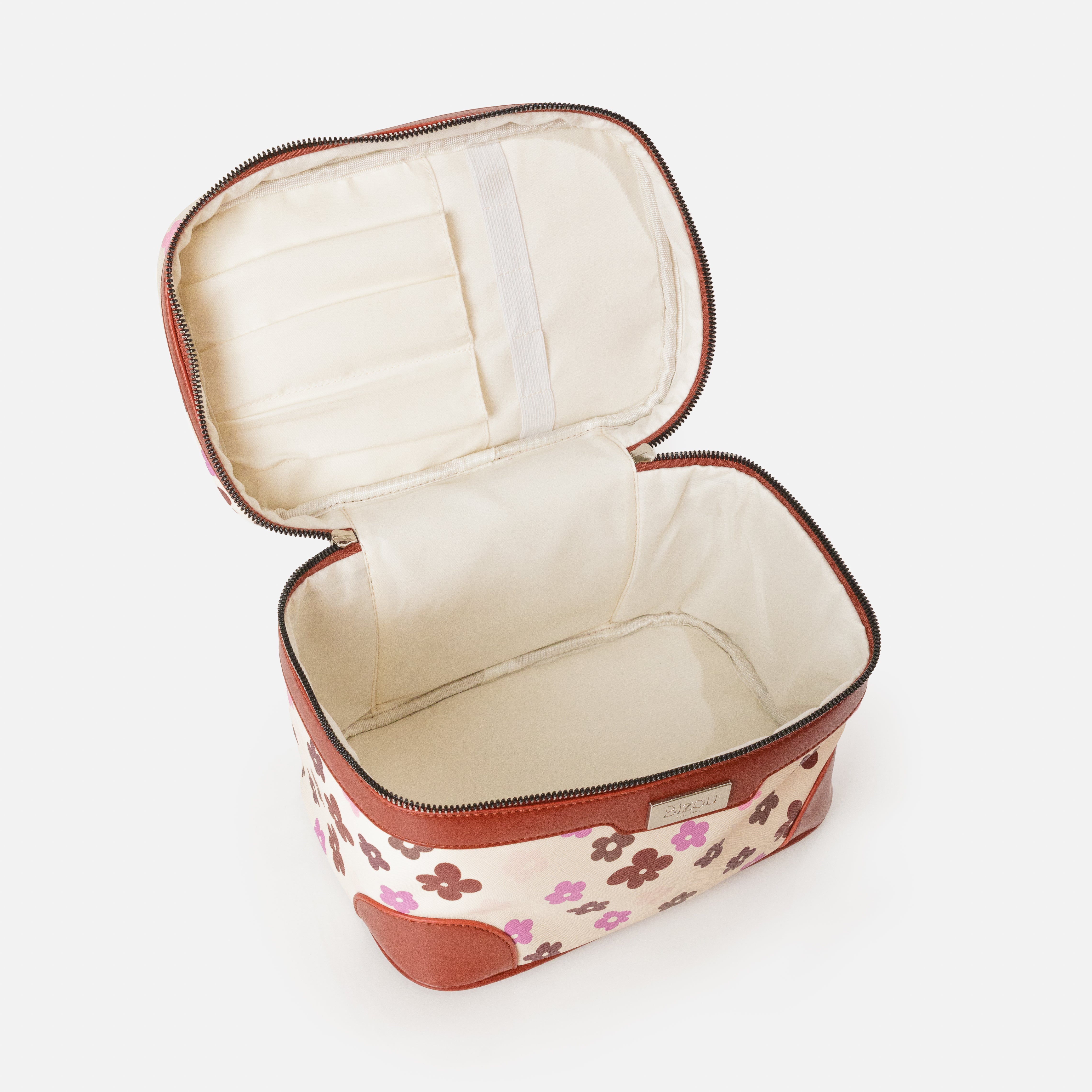 Pochette à cosmétiques 3 en 1 beige avec fleurs colorées