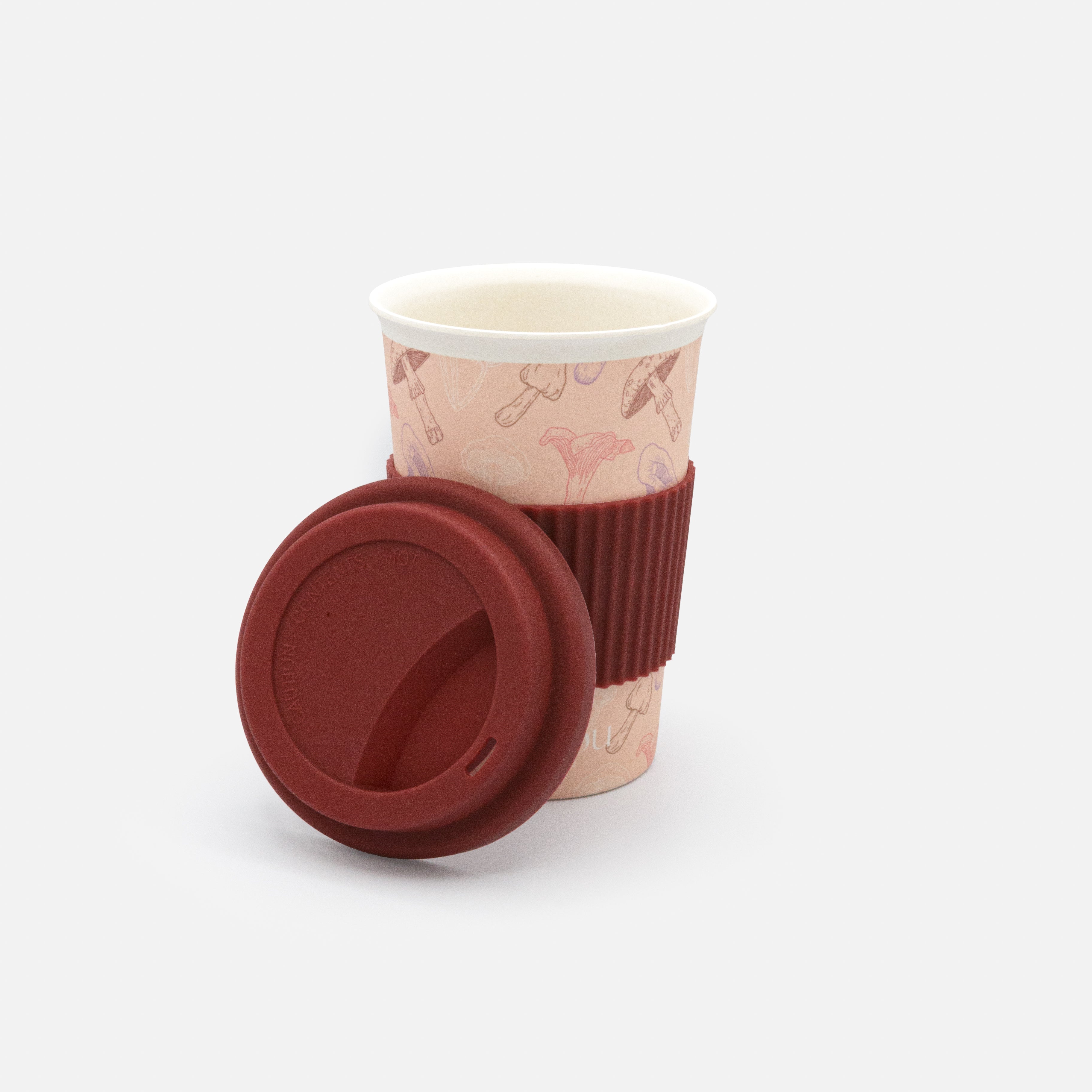 Tasse à café à motif champignons avec manchon et couvercle en silicone