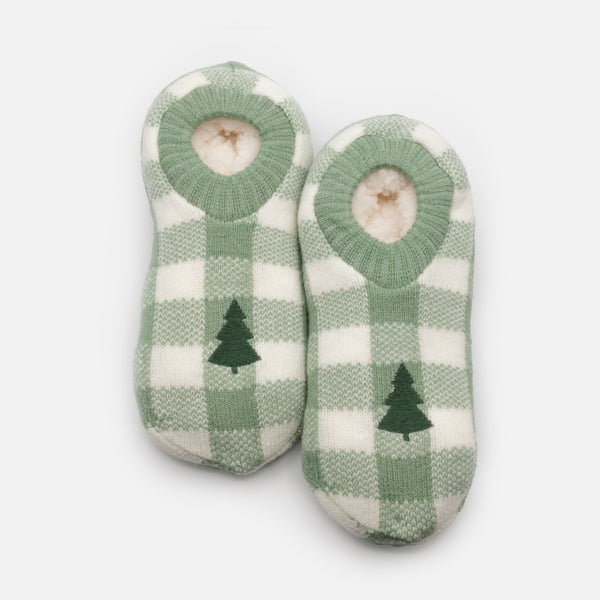 Charger l'image dans la galerie, Bas pantoufles à carreaux verts et blancs avec sapin