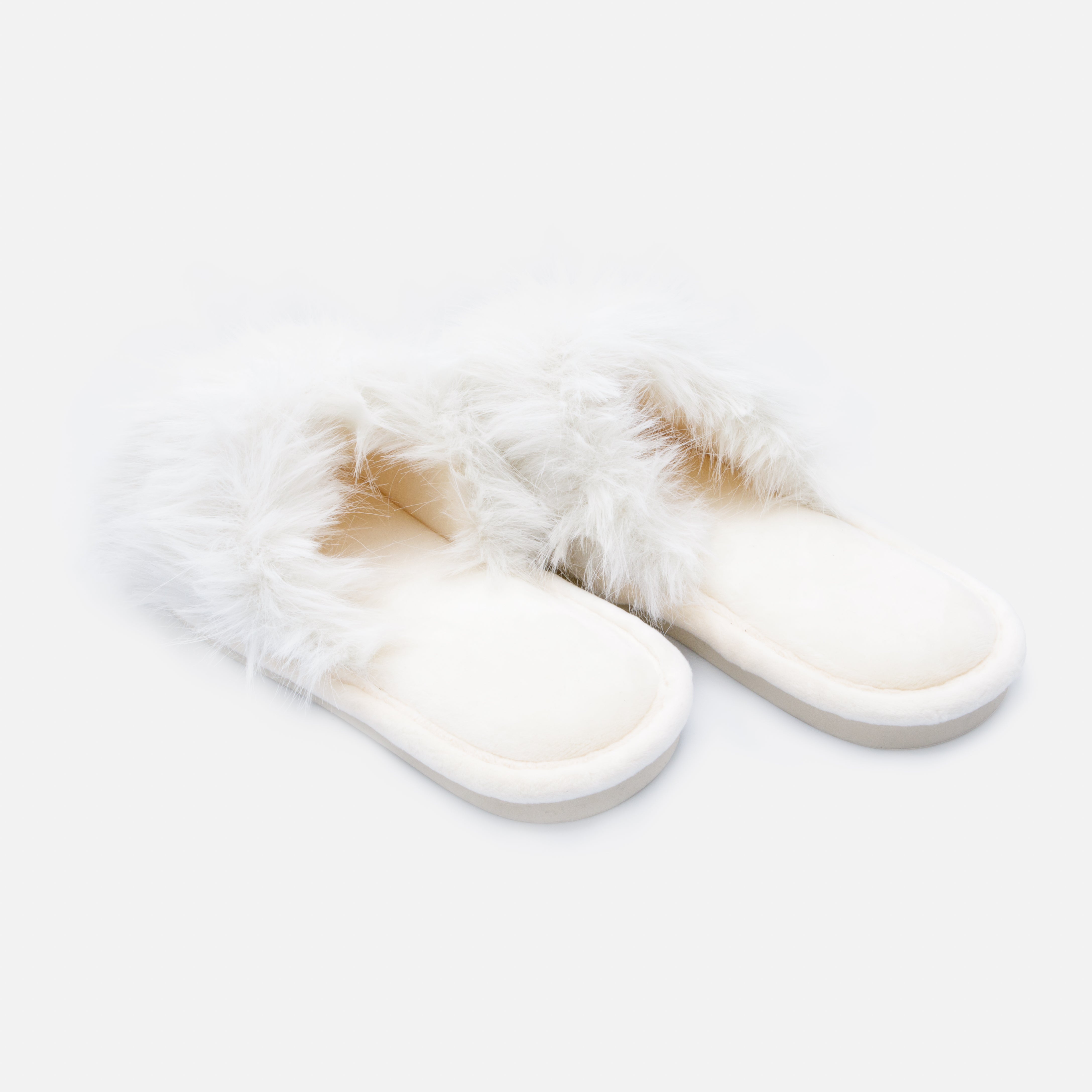 Ivory faux fur slippers