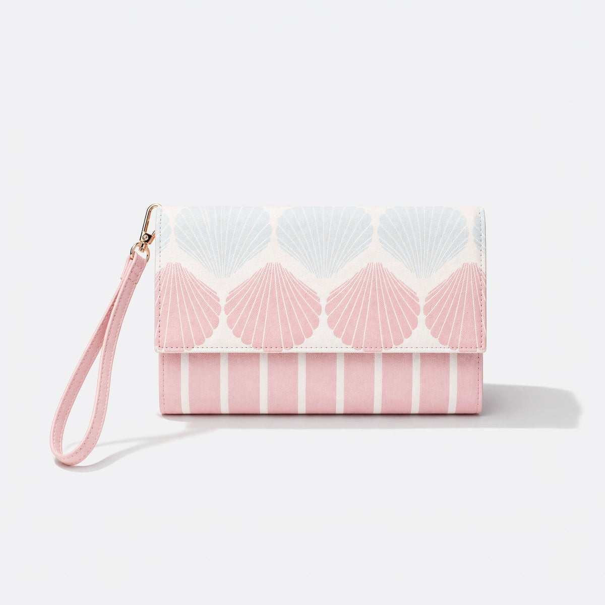 Shell print travel wallet with wrist strap