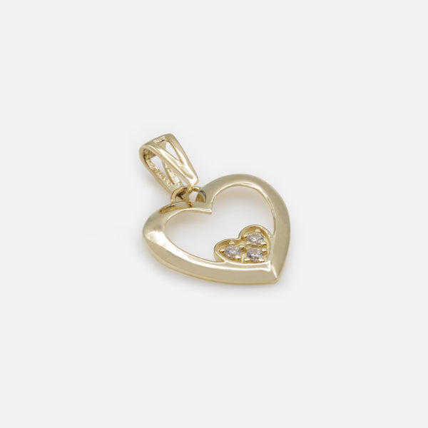 Load image into Gallery viewer, Two hearts and three cubic zirconia charm in 10k gold
