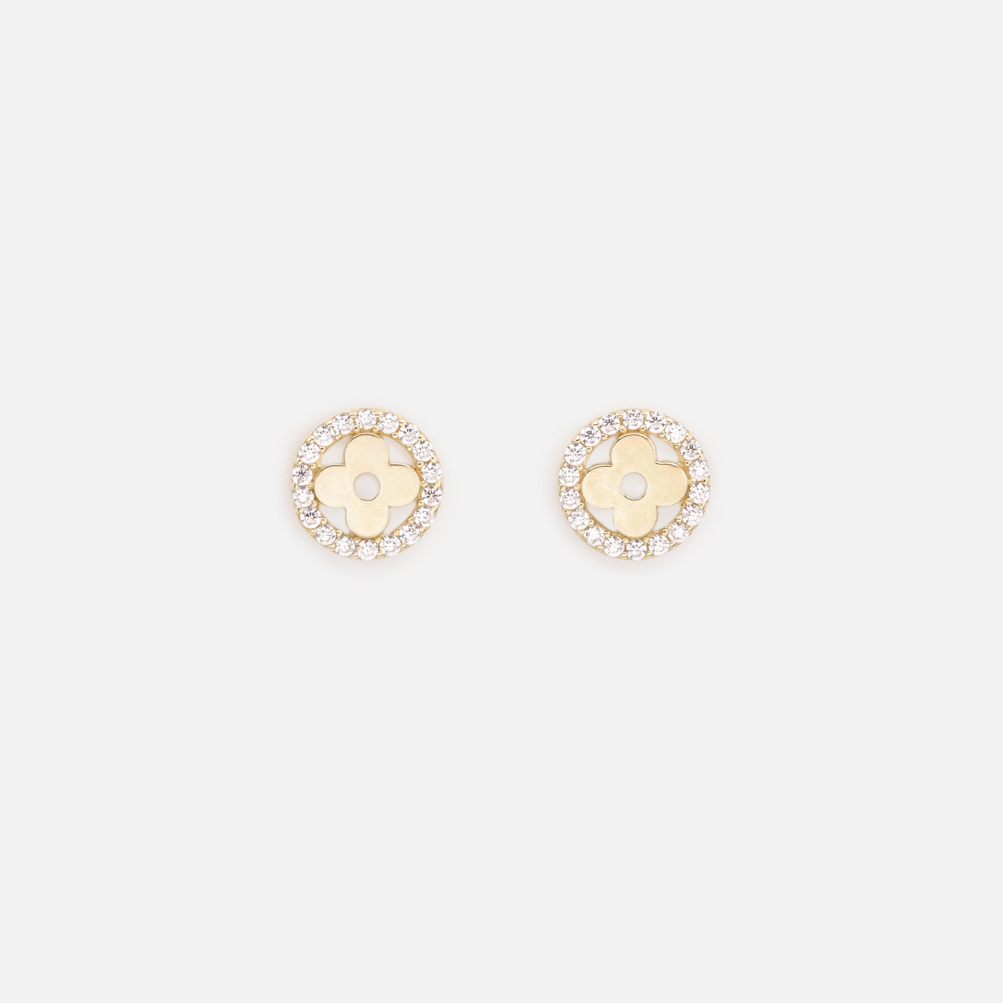 Boucles d'oreilles petite fleur dans son jardin de zircons cubiques en or 10 carats