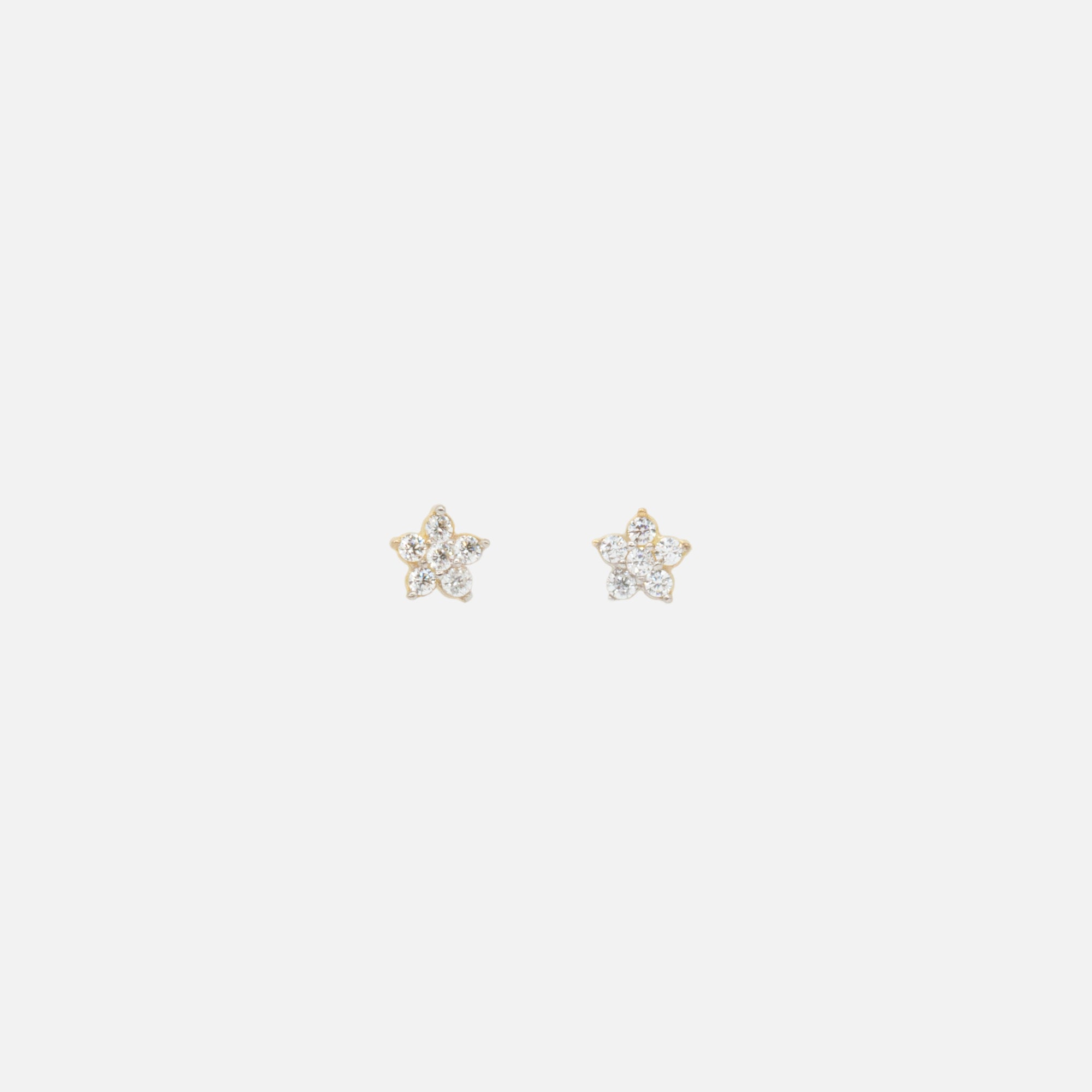 Boucles d'oreilles petites fleurs de zircons cubiques en or 10 carats