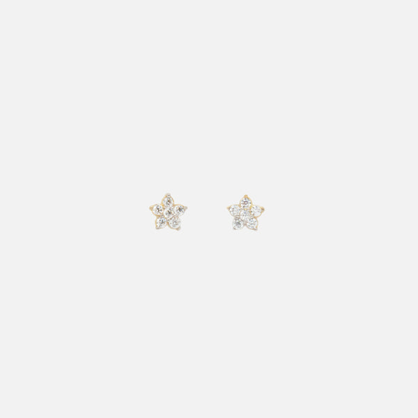 Charger l&#39;image dans la galerie, Boucles d&#39;oreilles petites fleurs de zircons cubiques en or 10 carats
