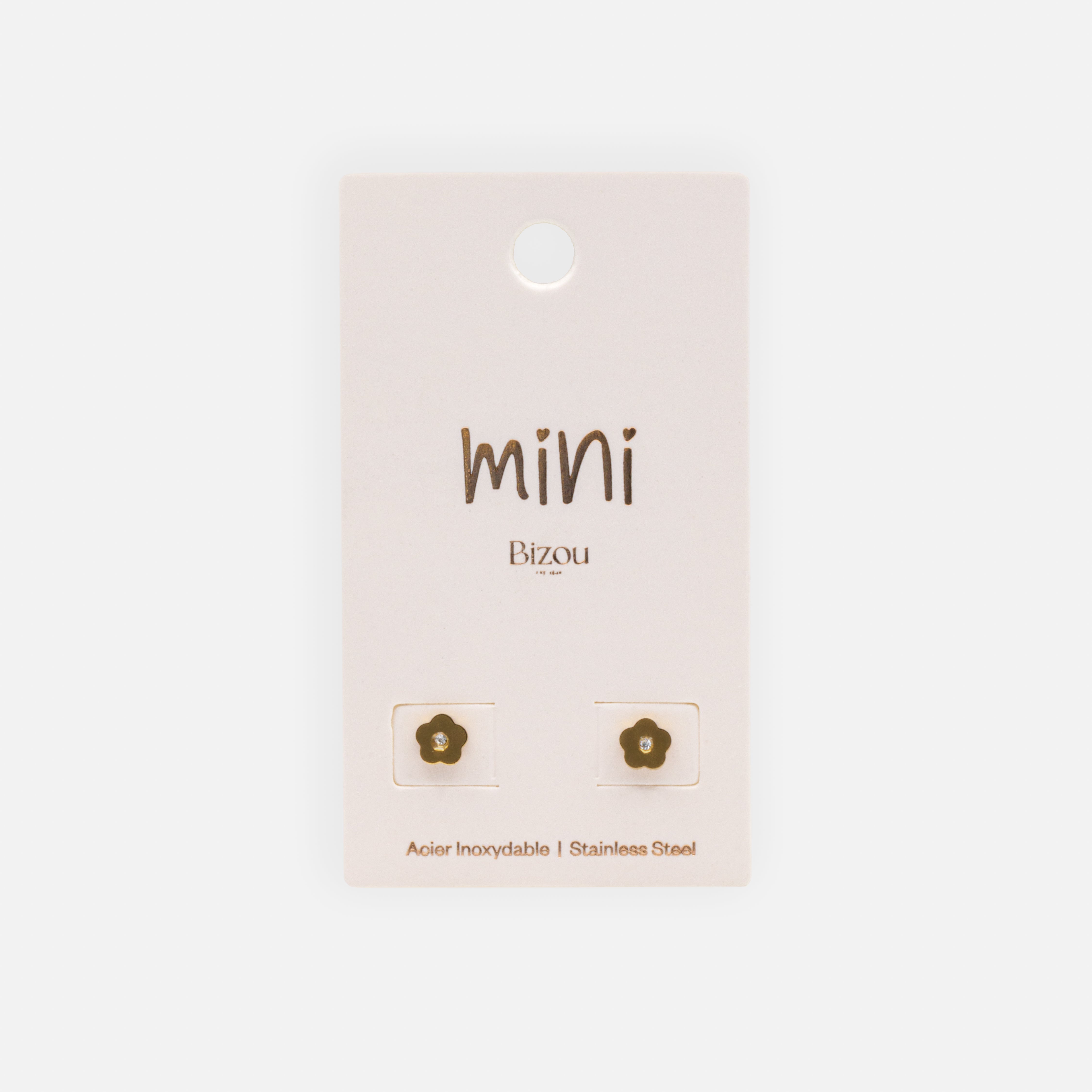 Mini boucles d'oreilles fleurs dorées avec zircon cubique en acier inoxydable