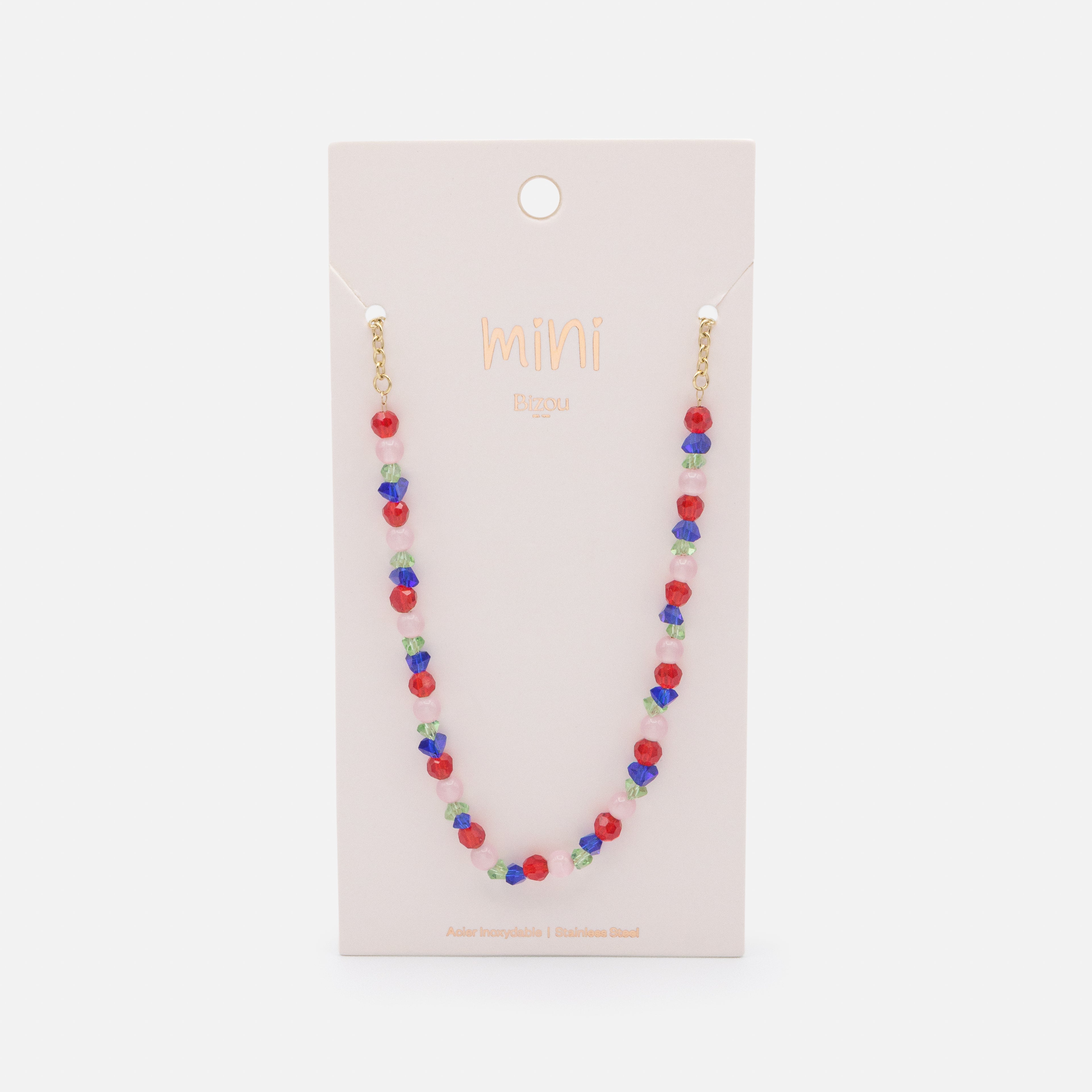 Mini collier doré en acier inoxydable & billes colorées