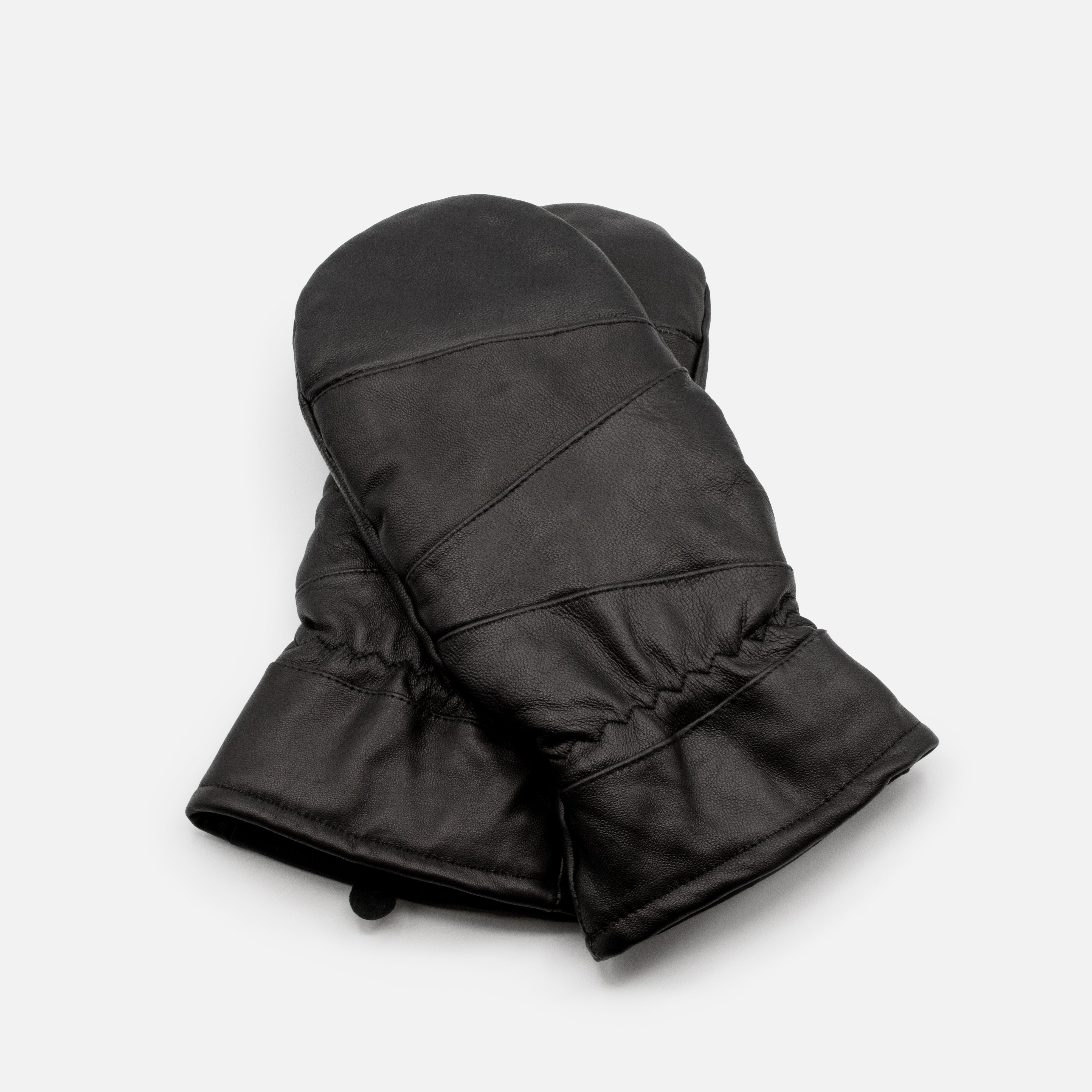 Black quilted leather mittens
