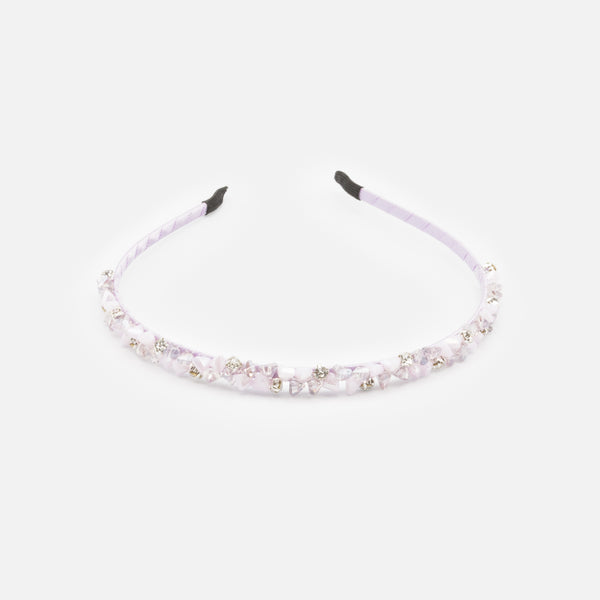 Load image into Gallery viewer, Thin lilac headband with triangular beads and cubic zirconia
