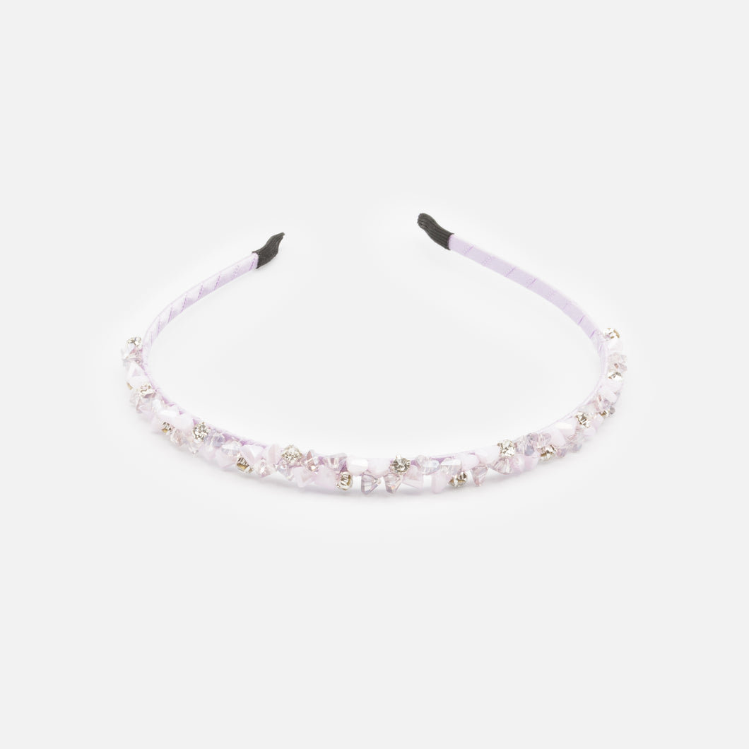 Thin lilac headband with triangular beads and cubic zirconia