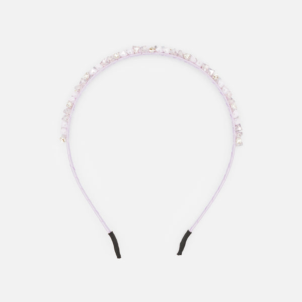 Load image into Gallery viewer, Thin lilac headband with triangular beads and cubic zirconia
