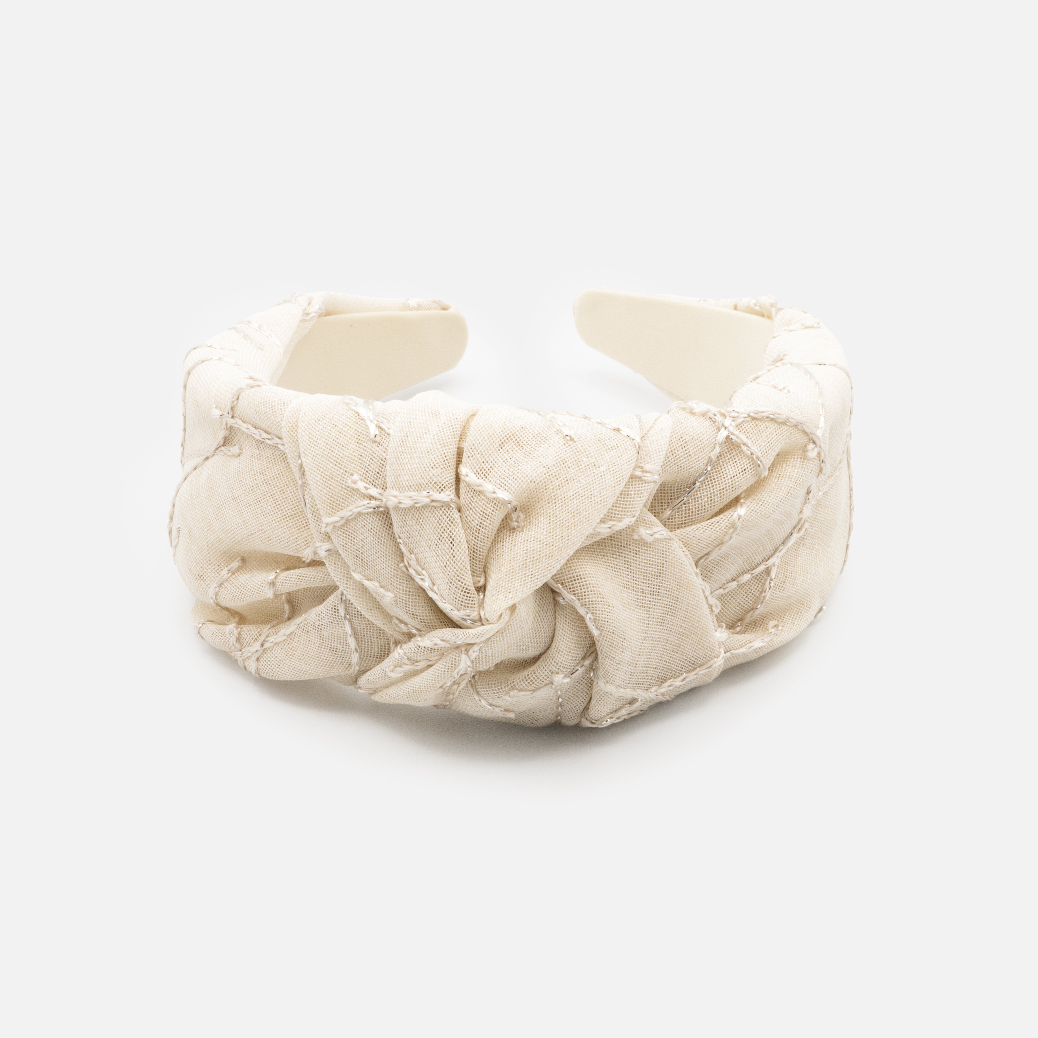 Beige headband with knot and linear embroidery