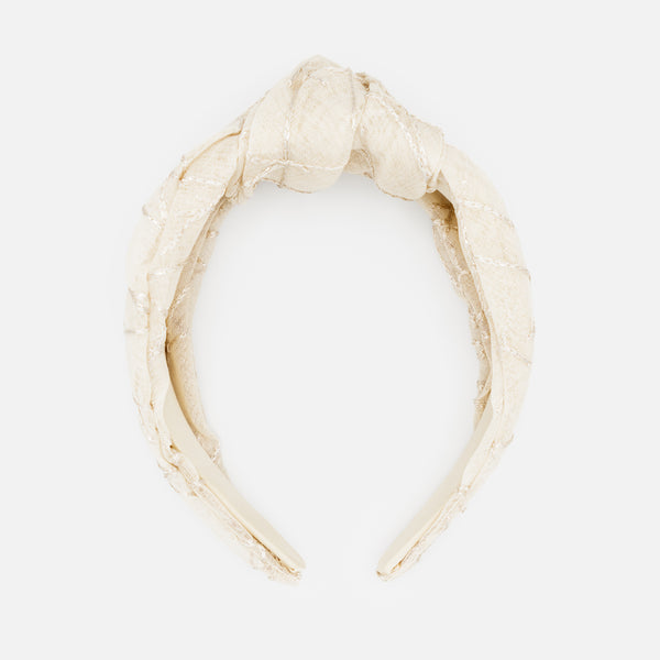 Load image into Gallery viewer, Beige headband with knot and linear embroidery
