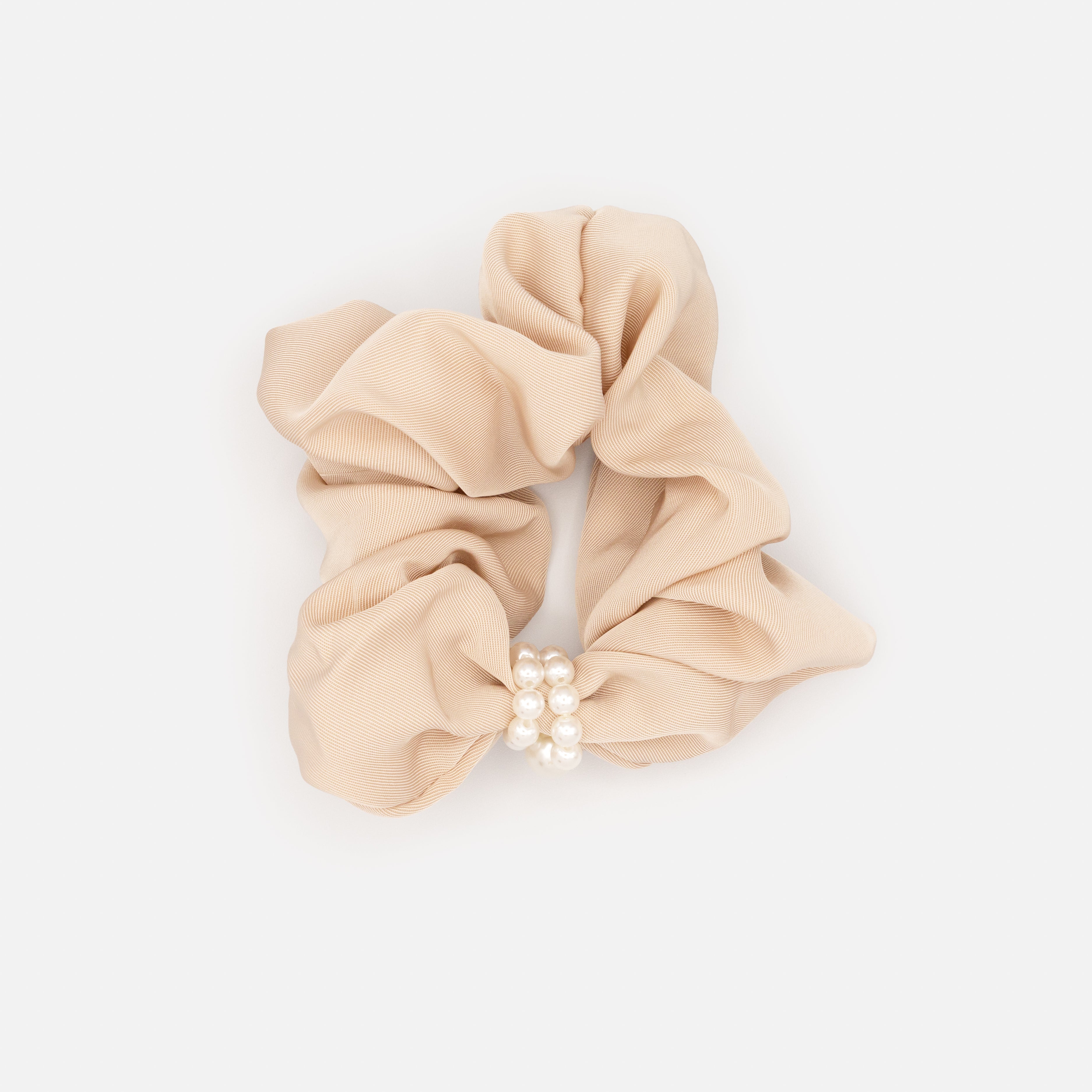 Light taupe scrunchie with pearl bow