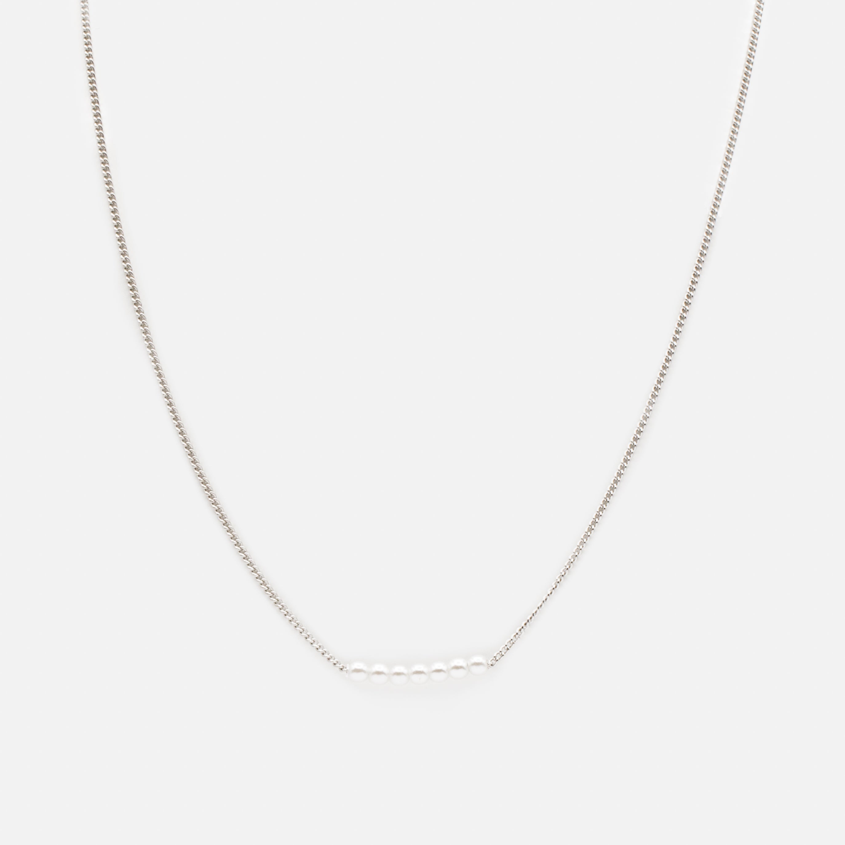 Set of two silver necklaces with "s" links and round synthetic pearls