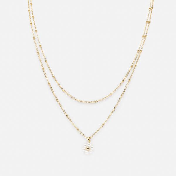 Load image into Gallery viewer, Set of two gold beaded flower pendant necklaces