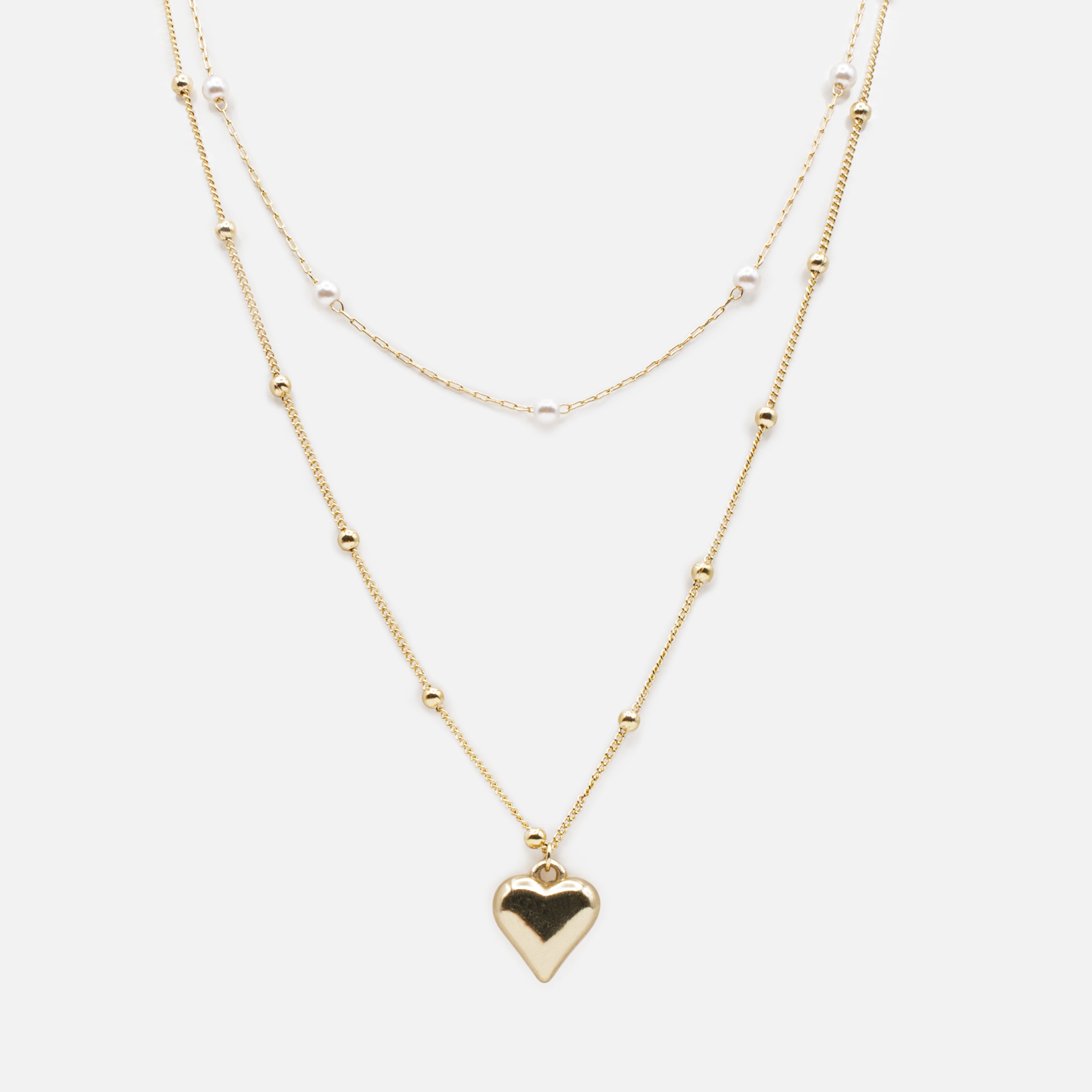 Collier double chaîne pendentif coeur doré