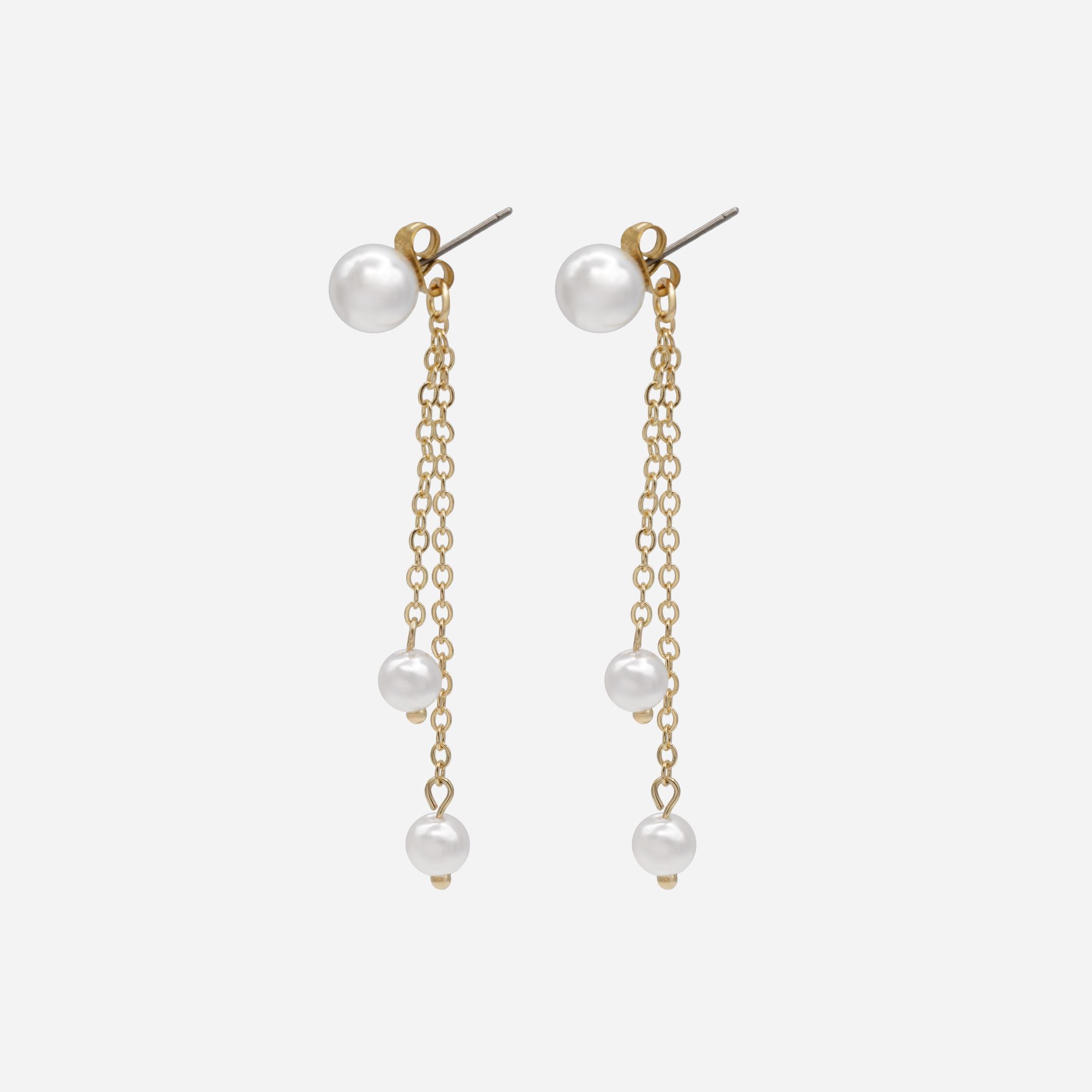 Boucles d'oreilles dorées chaînes pendantes et perles