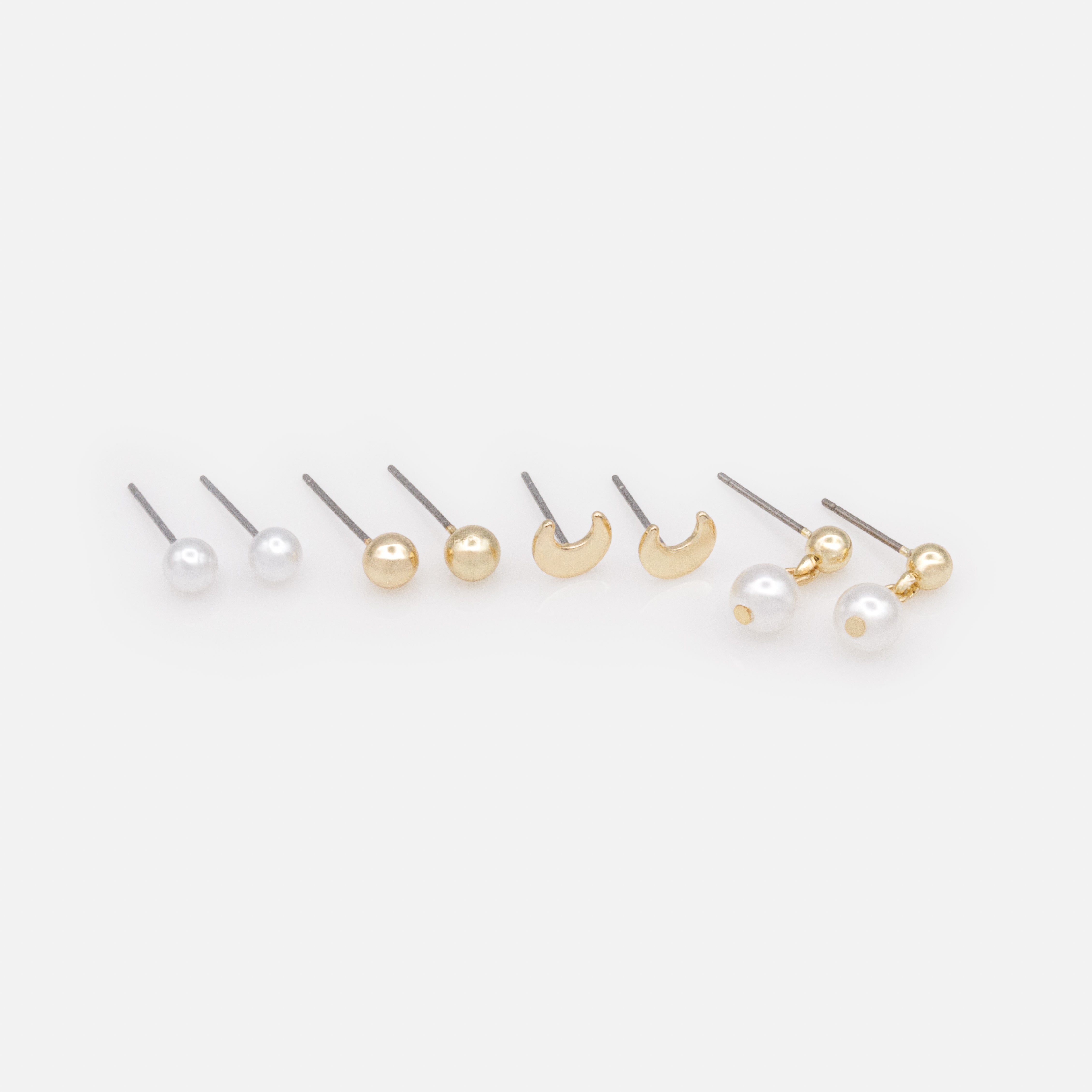 Ensemble de boucles d'oreilles dorées lunes & perles