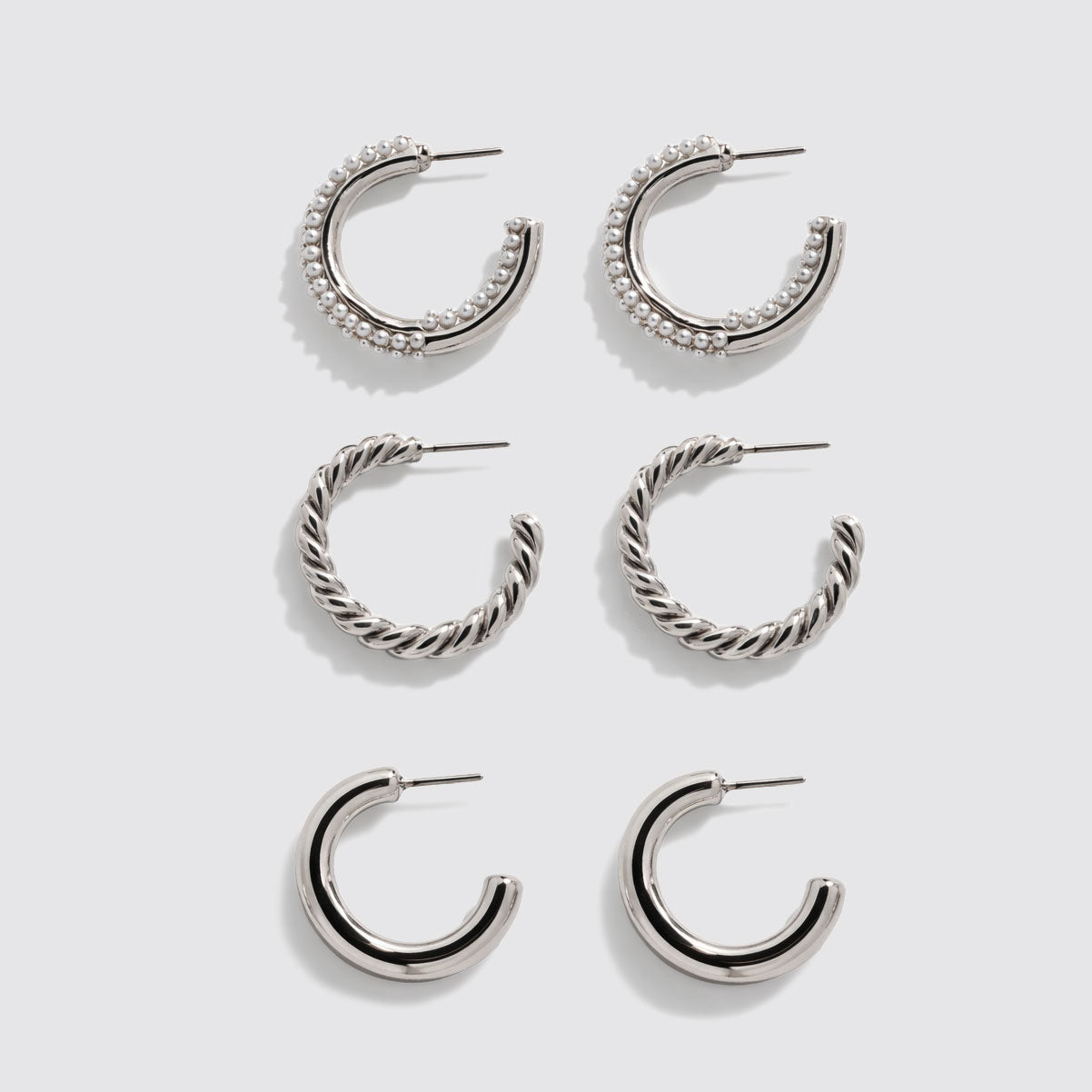 Trio de boucles d'oreilles anneaux argenté