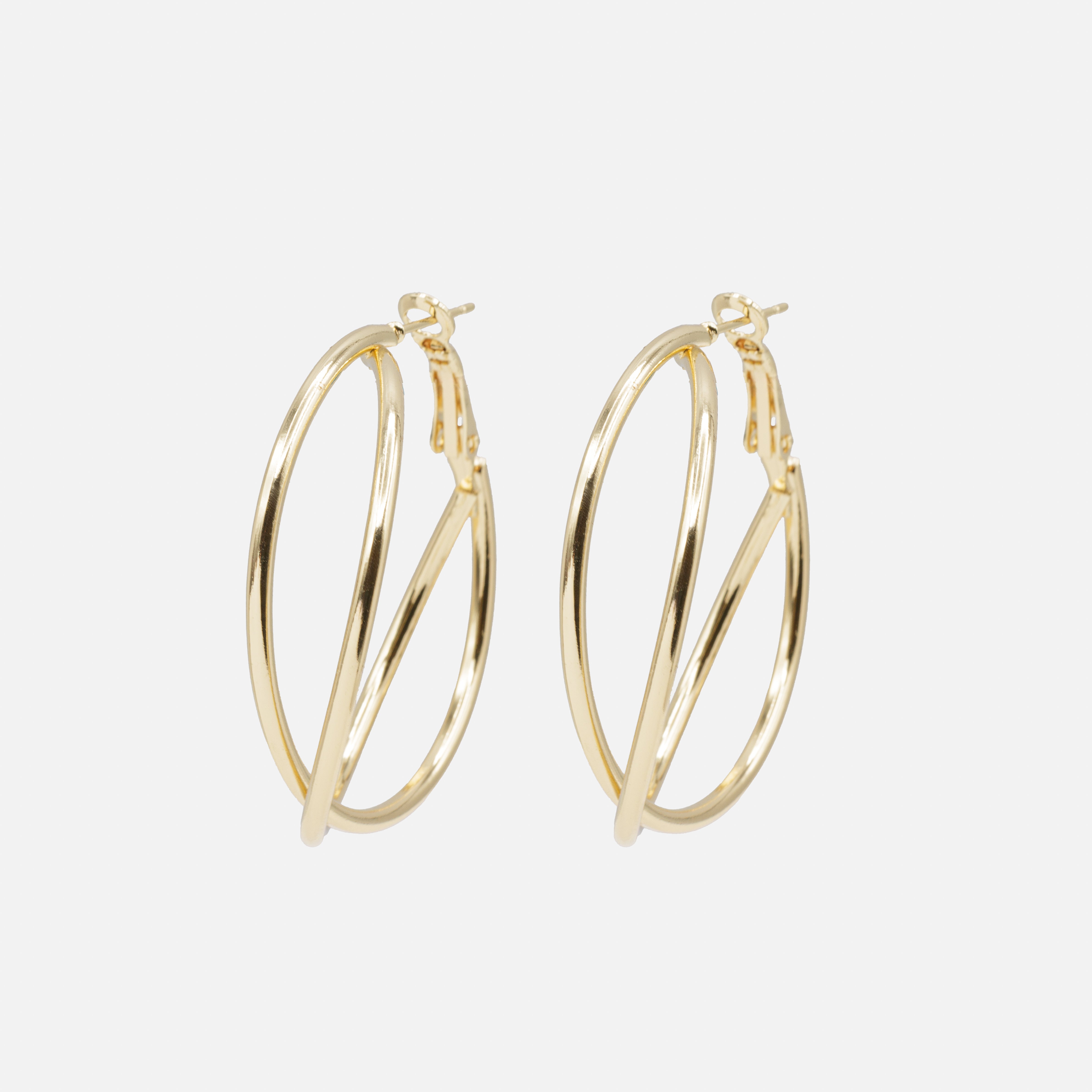 Boucles d'oreilles anneau double croisé doré