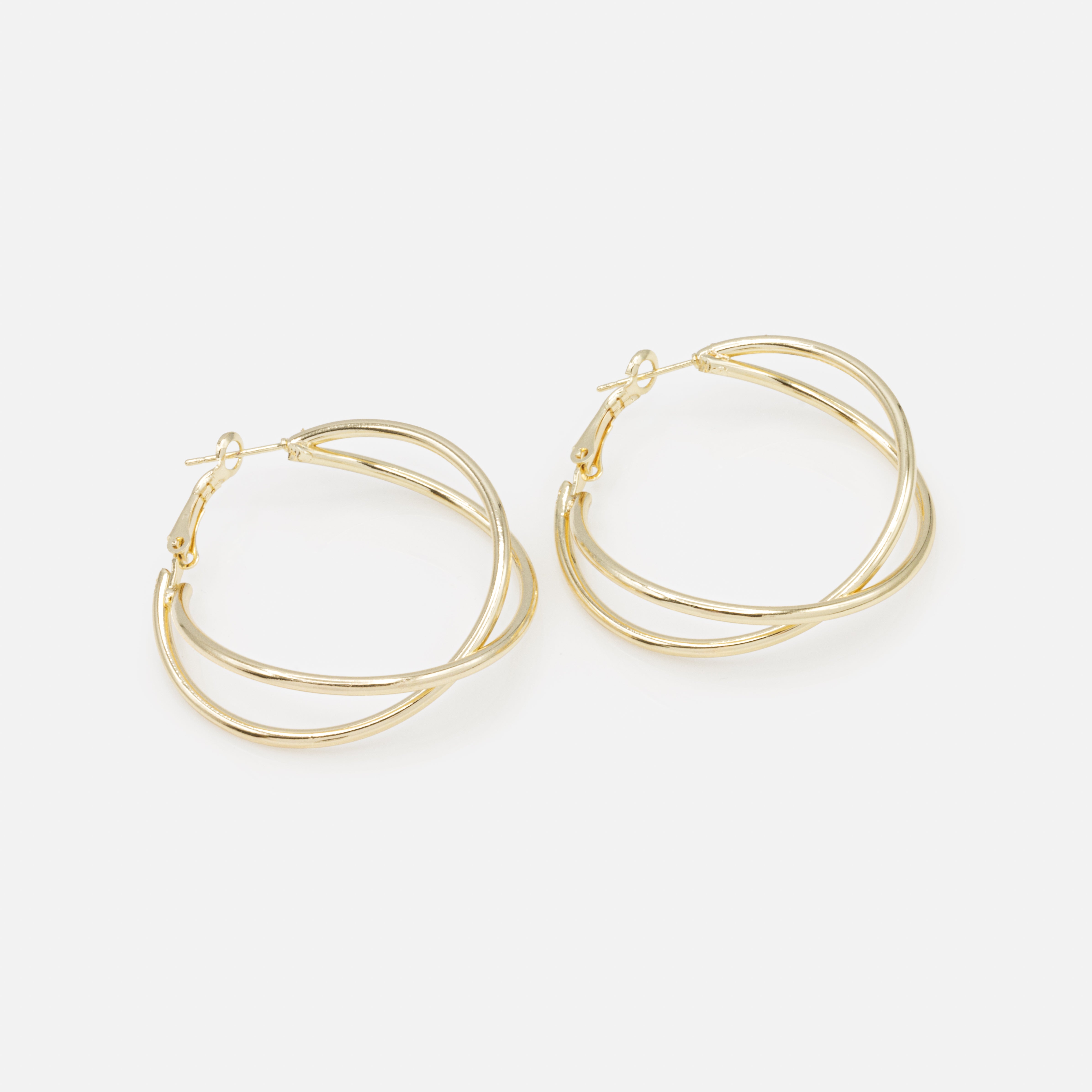Boucles d'oreilles anneau double croisé doré