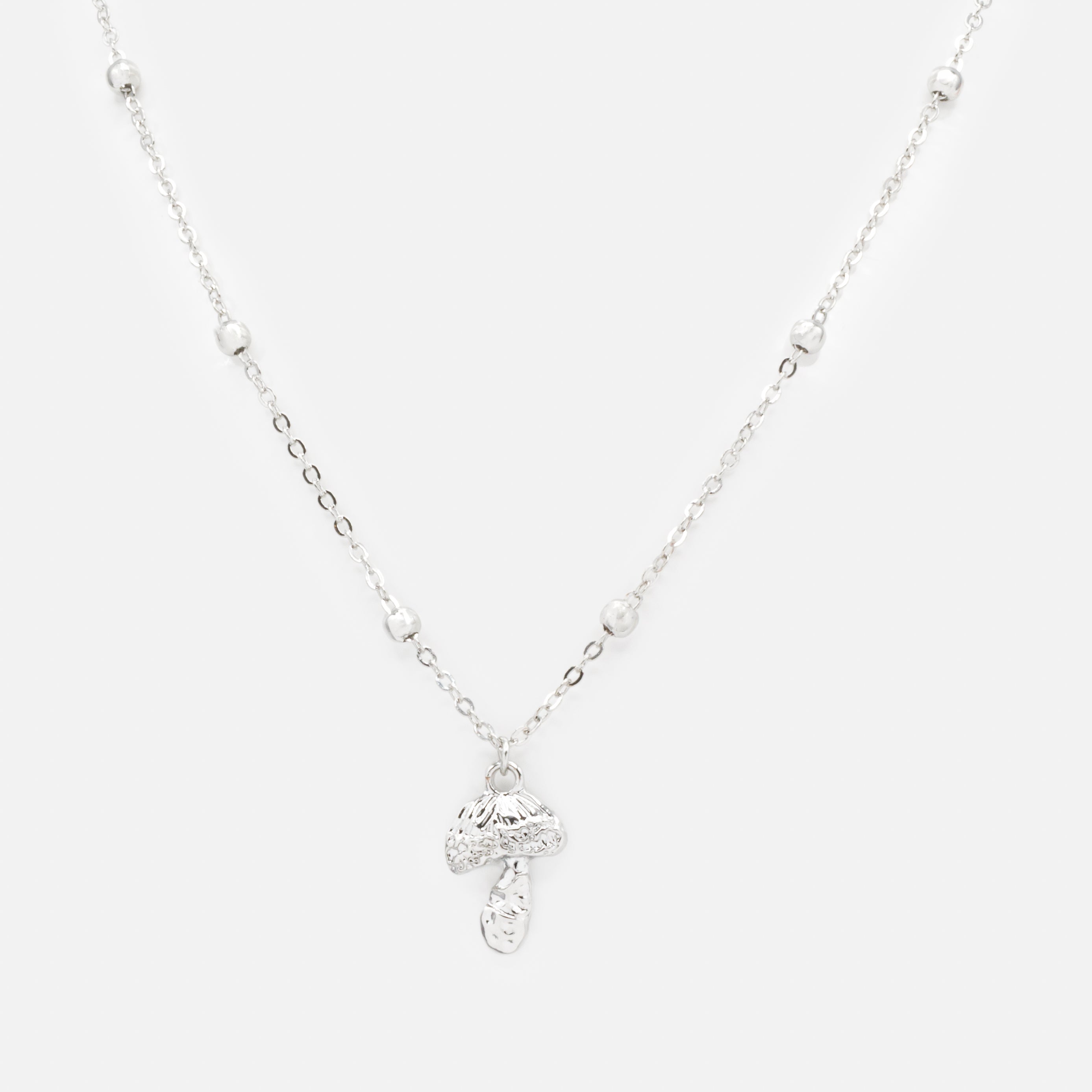 Silver necklace with mushroom charm