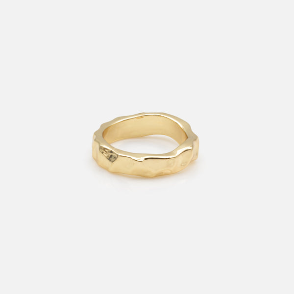 Load image into Gallery viewer, Set of five hammered gold rings in various sizes with cubic zirconia stones