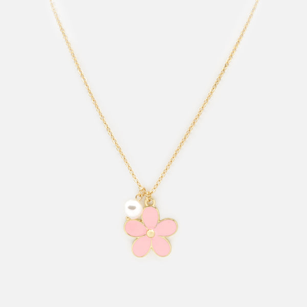 Charger l'image dans la galerie, Collier doré fleur rose et perle