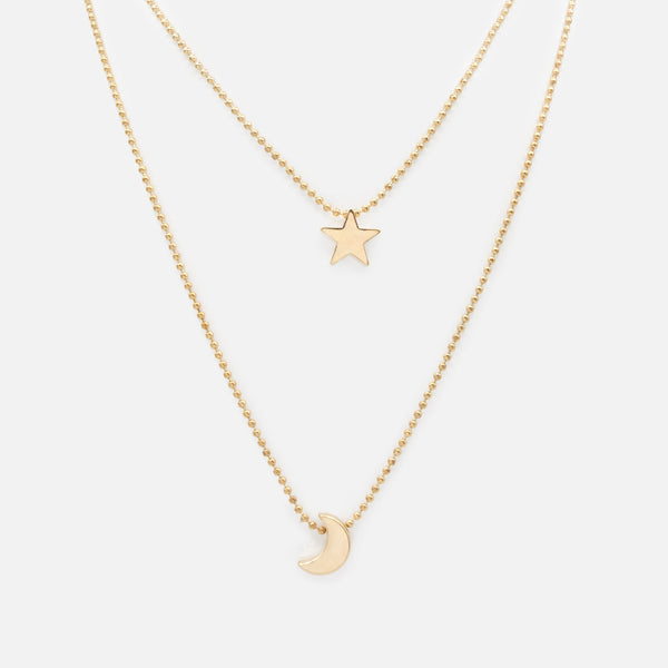 Charger l'image dans la galerie, Collier doré double chaîne lune et étoile