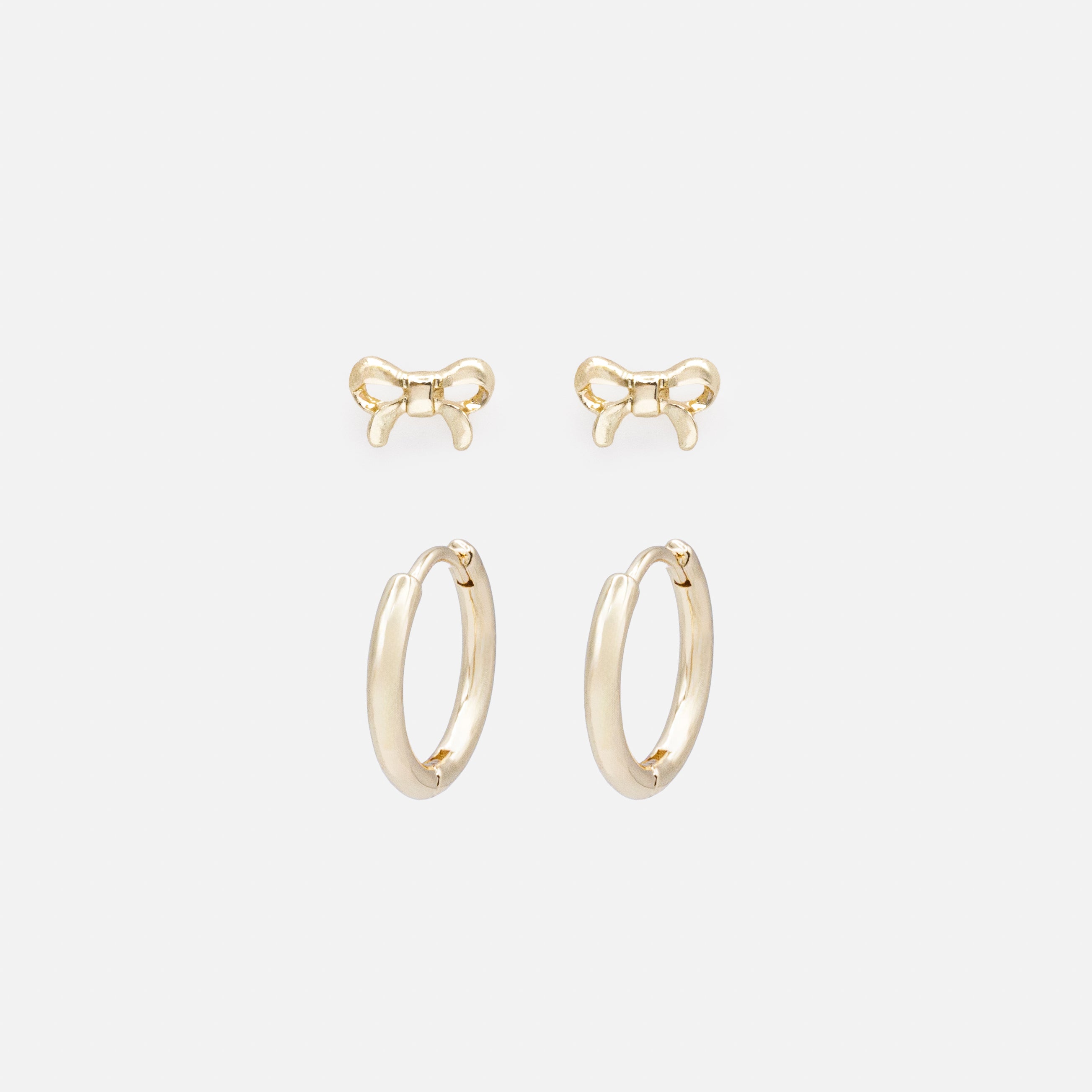 Duo de boucles d'oreilles dorées petites boucles & huggies
