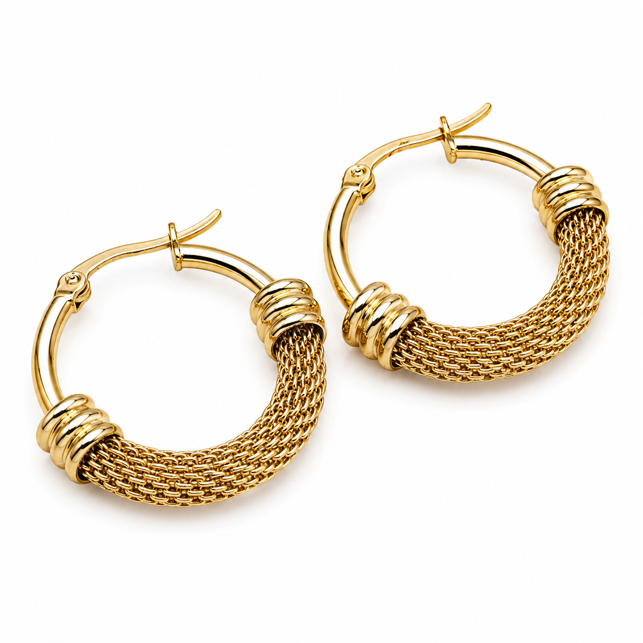Half-textured gold hoop earrings