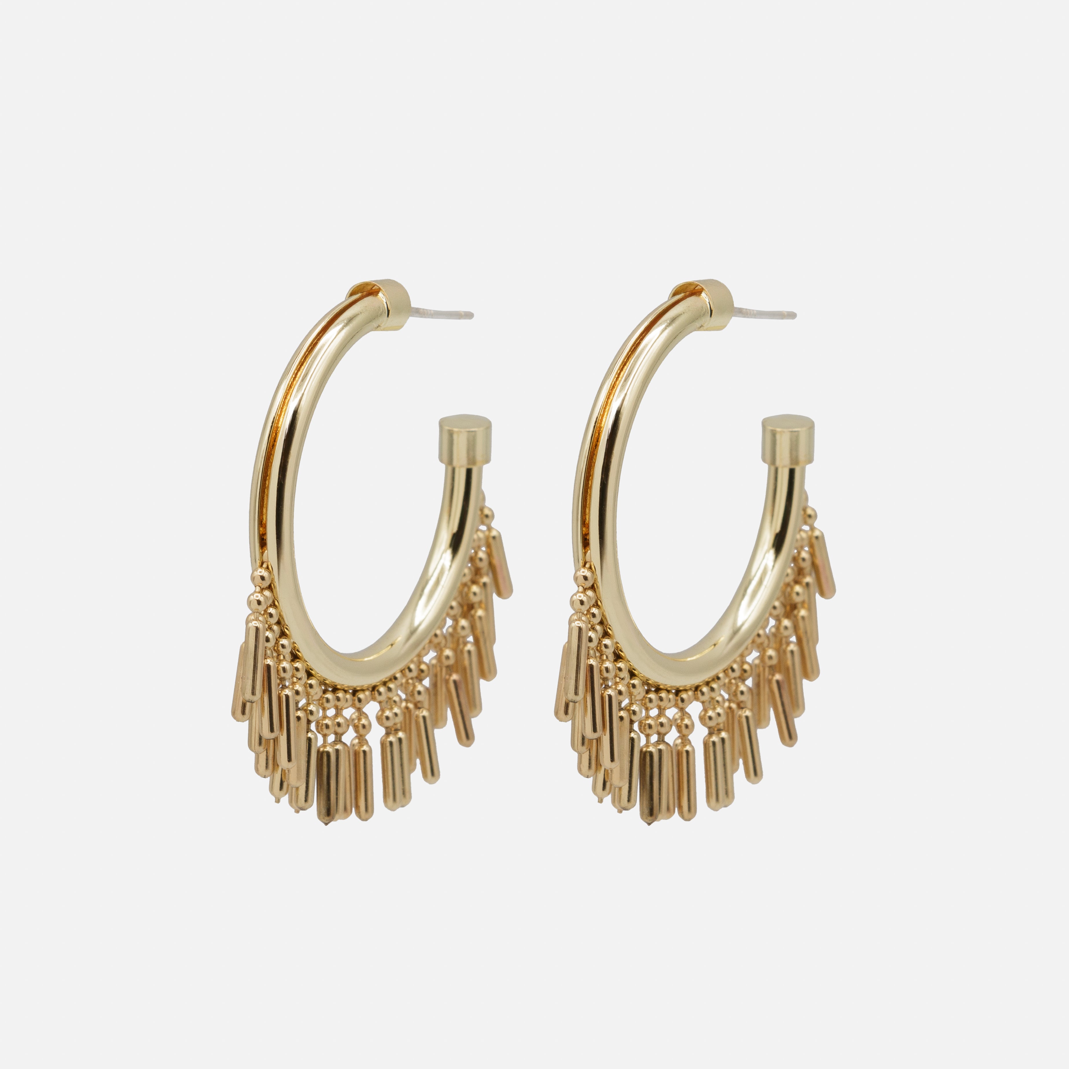 Gold fringe hoop earrings